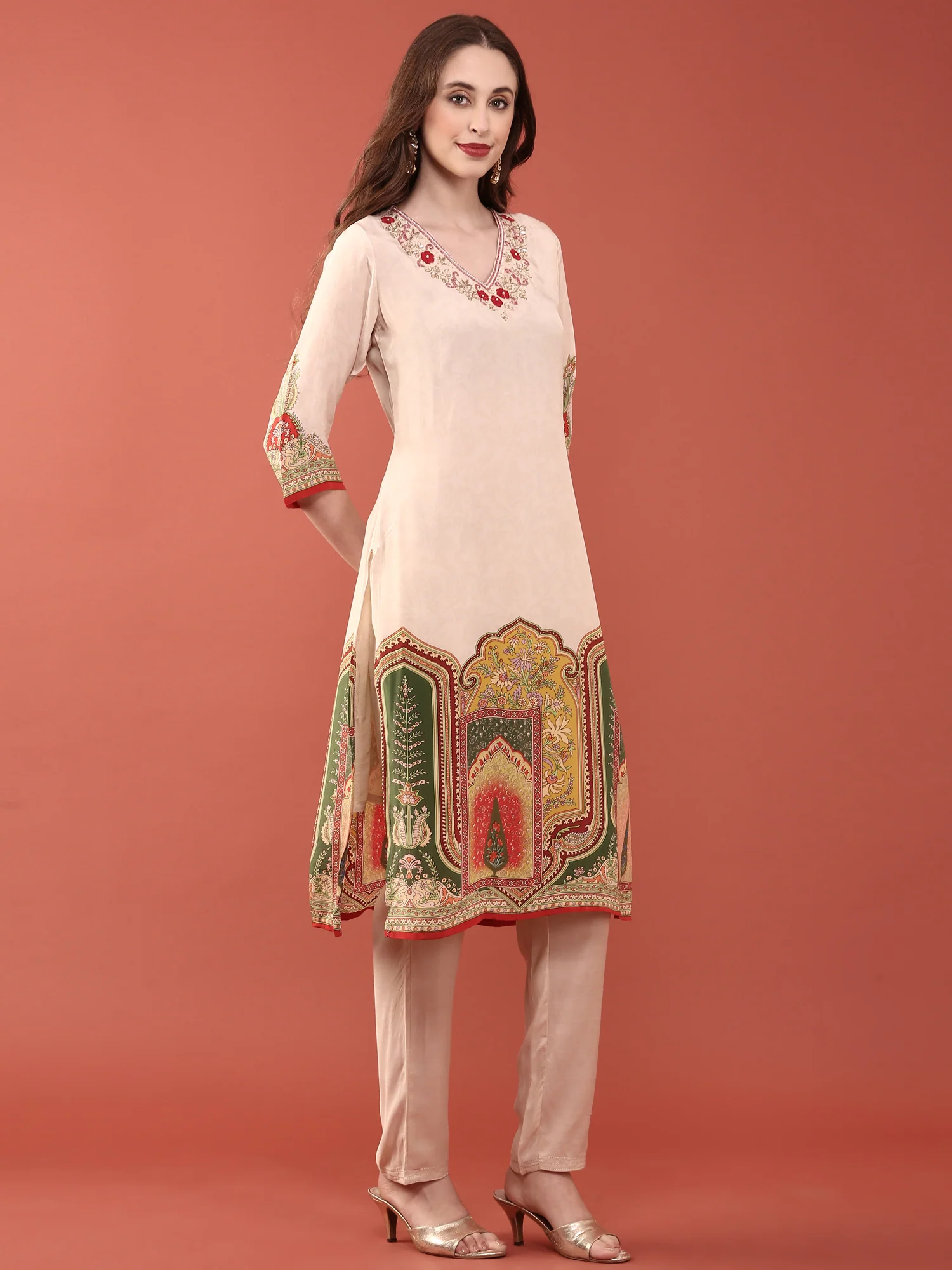 Cream Crepe Digital Print Three Piece Set - Image 2