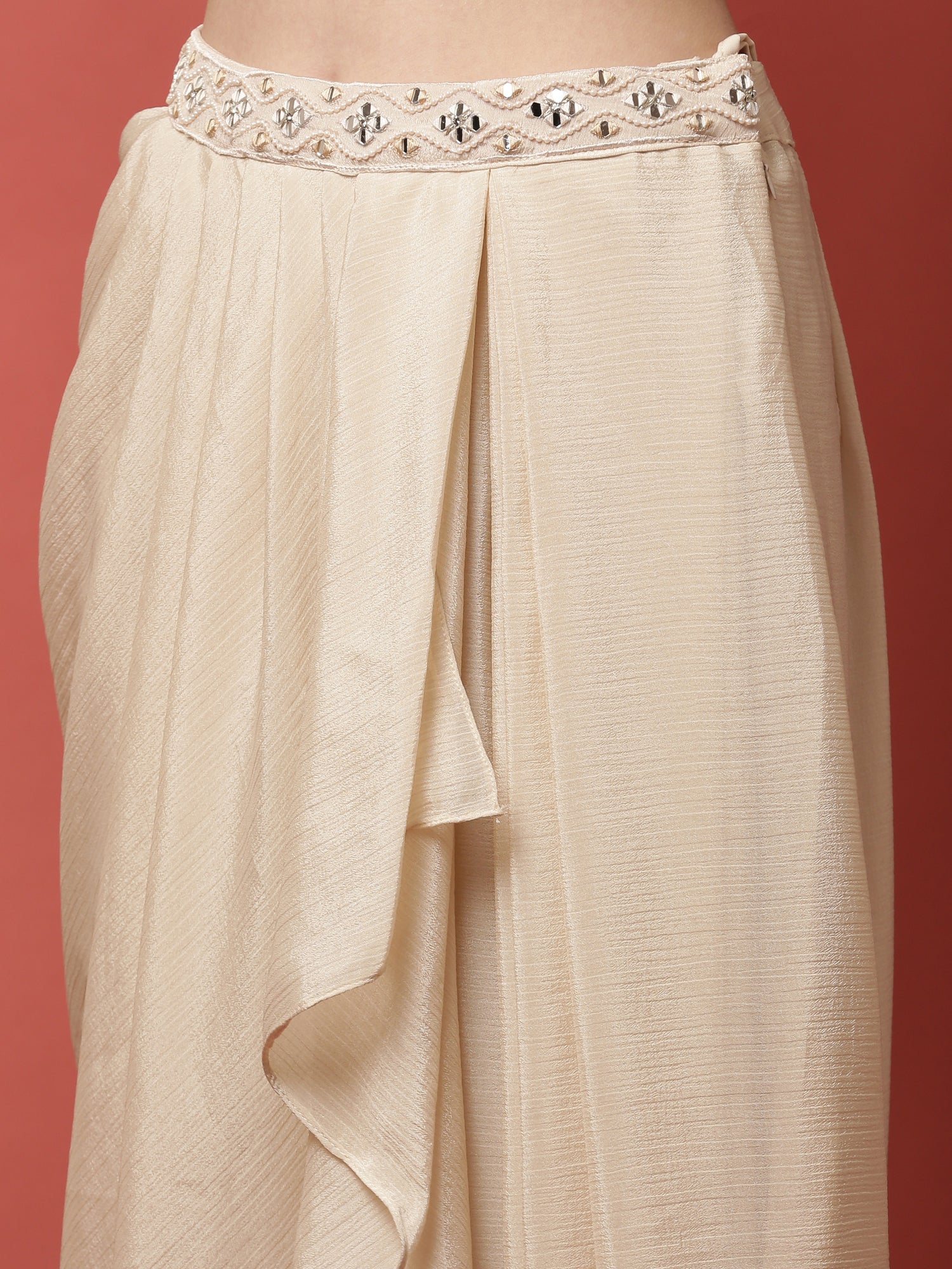 Cream Handwork Blouse Skirt Set With Jacket - Image 7