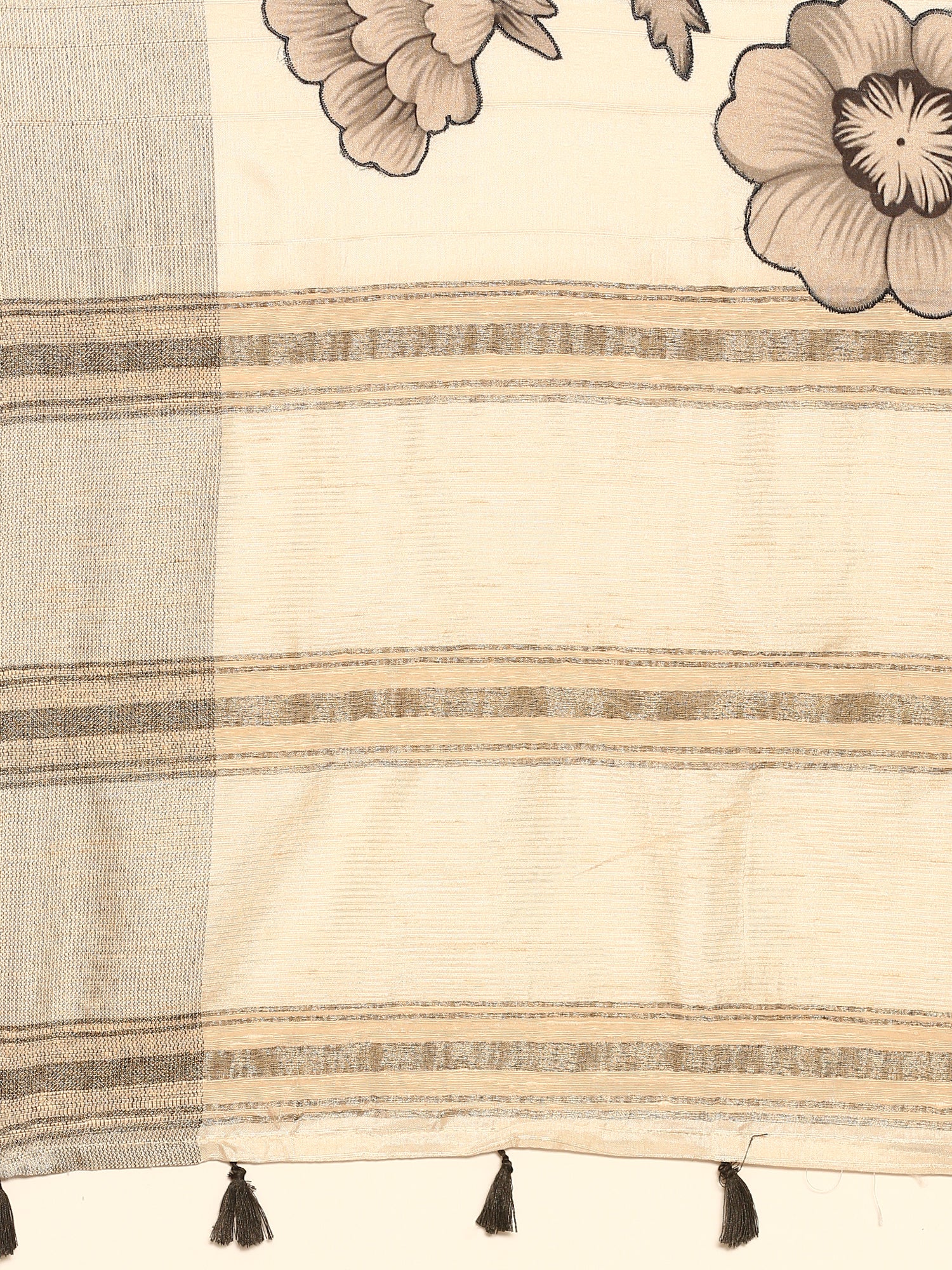 Cream Natural Dupion Saree With Floral Print - Image 6