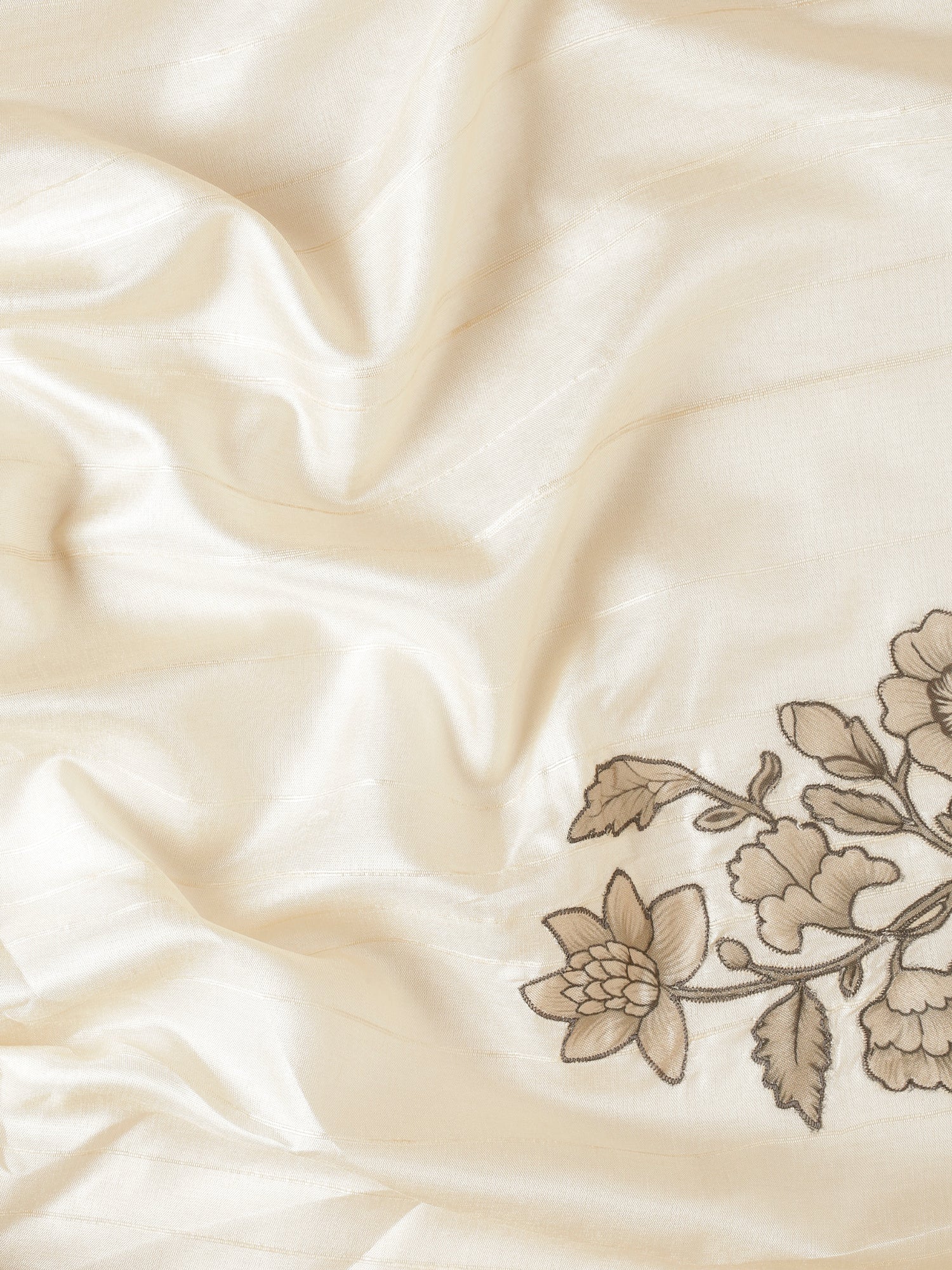 Cream Natural Dupion Saree With Floral Print - Image 7