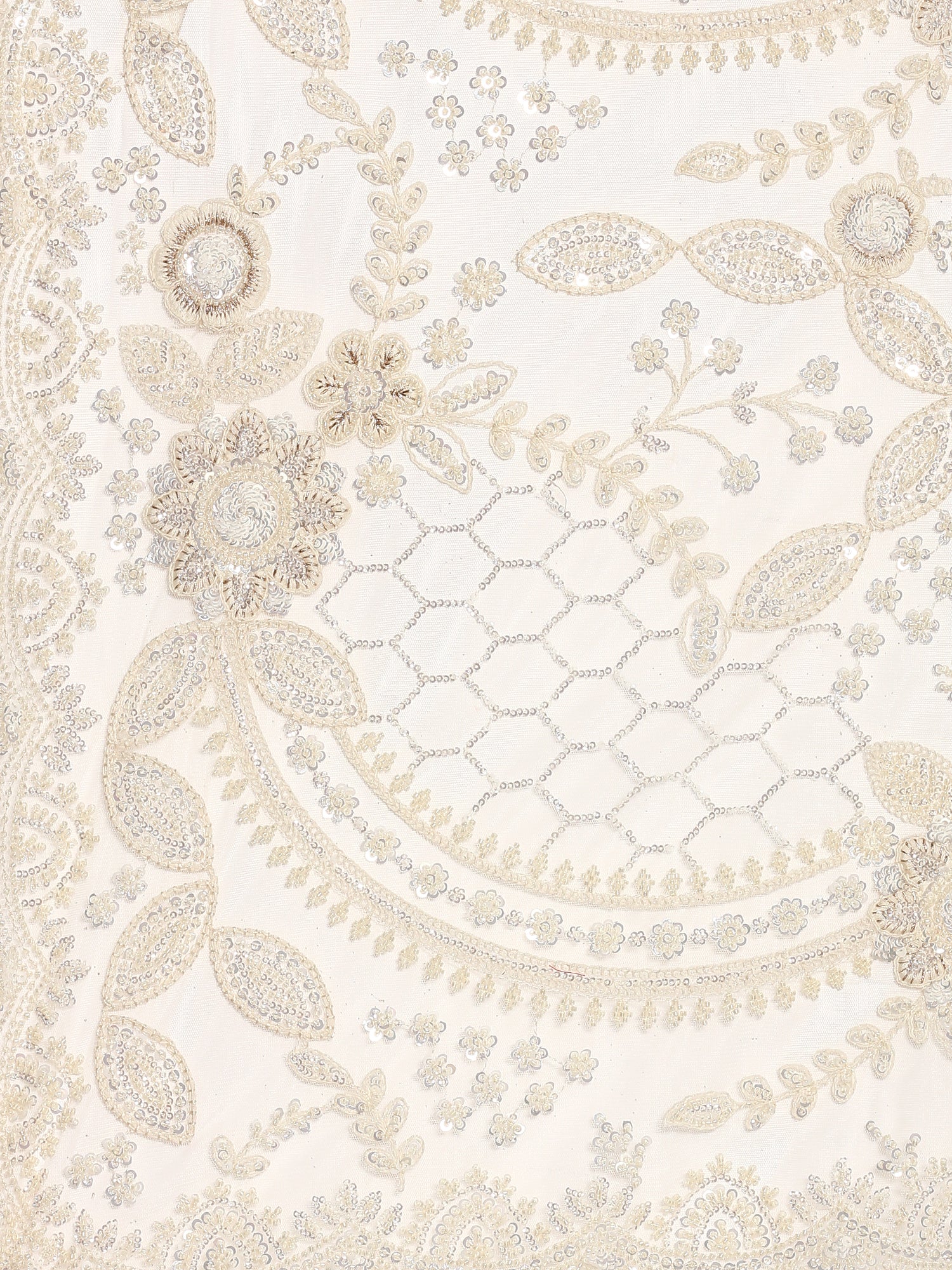Cream net saree with pearl and sequins hand embroidery with scallop border - Image 5