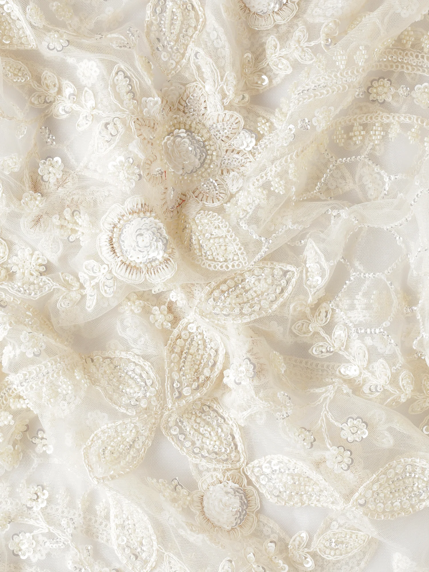 Cream net saree with pearl and sequins hand embroidery with scallop border - Image 6