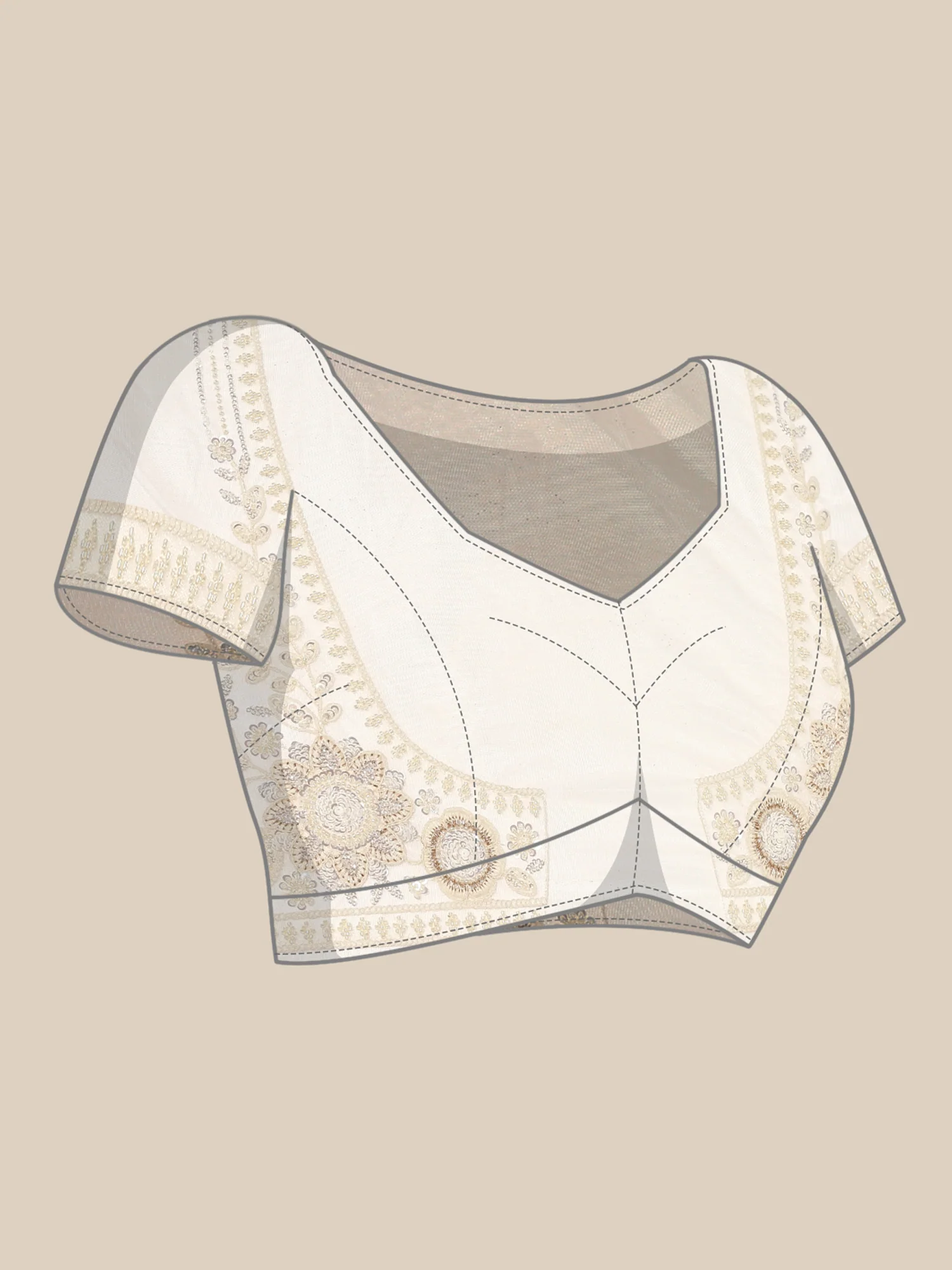 Cream net saree with pearl and sequins hand embroidery with scallop border - Image 7