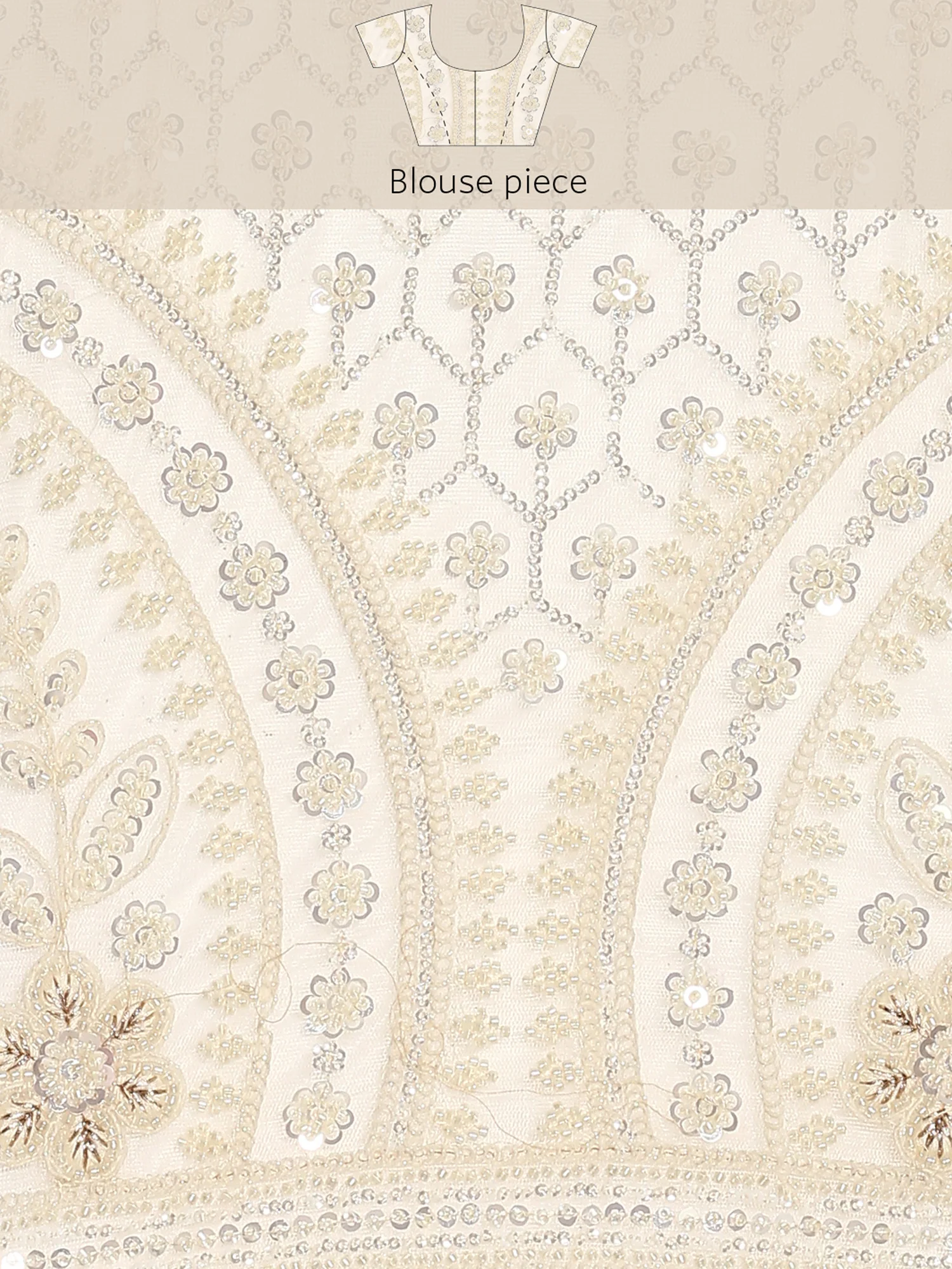 Cream net saree with pearl and sequins hand embroidery with scallop border - Image 8