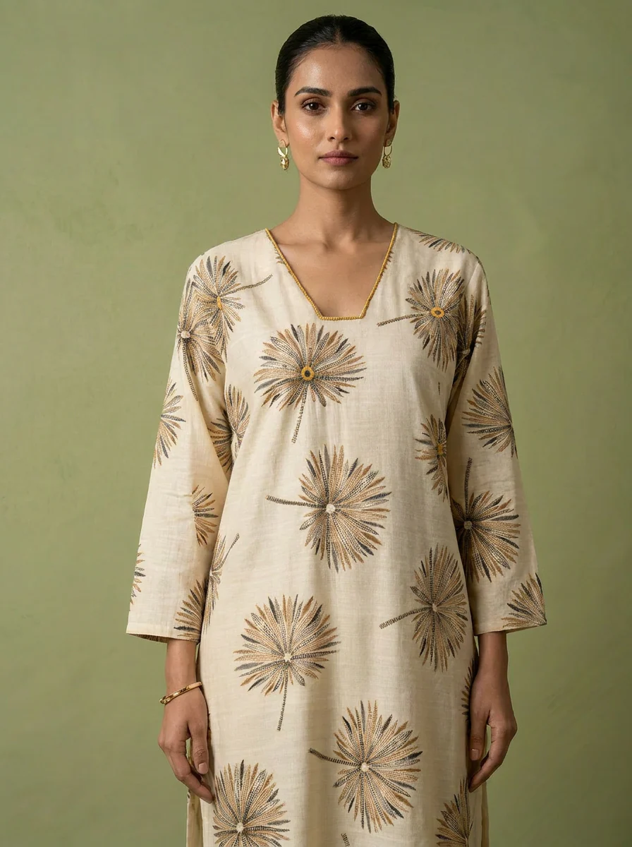 Cream Printed Rayon Two Piece Set - Image 4