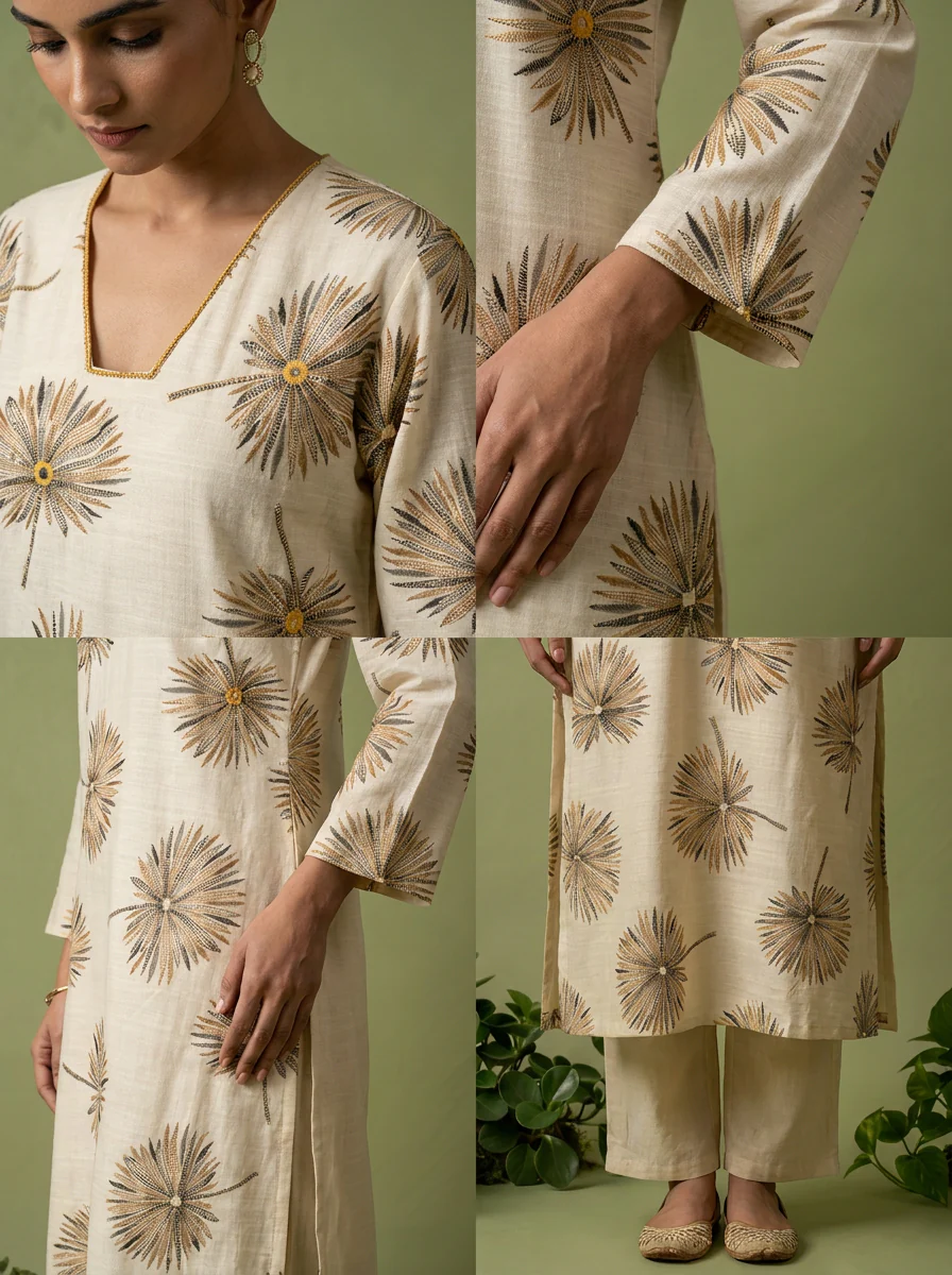 Cream Printed Rayon Two Piece Set - Image 5