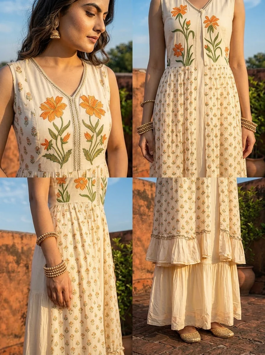Cream Rayon Floral Motif Printed Dress - Image 5