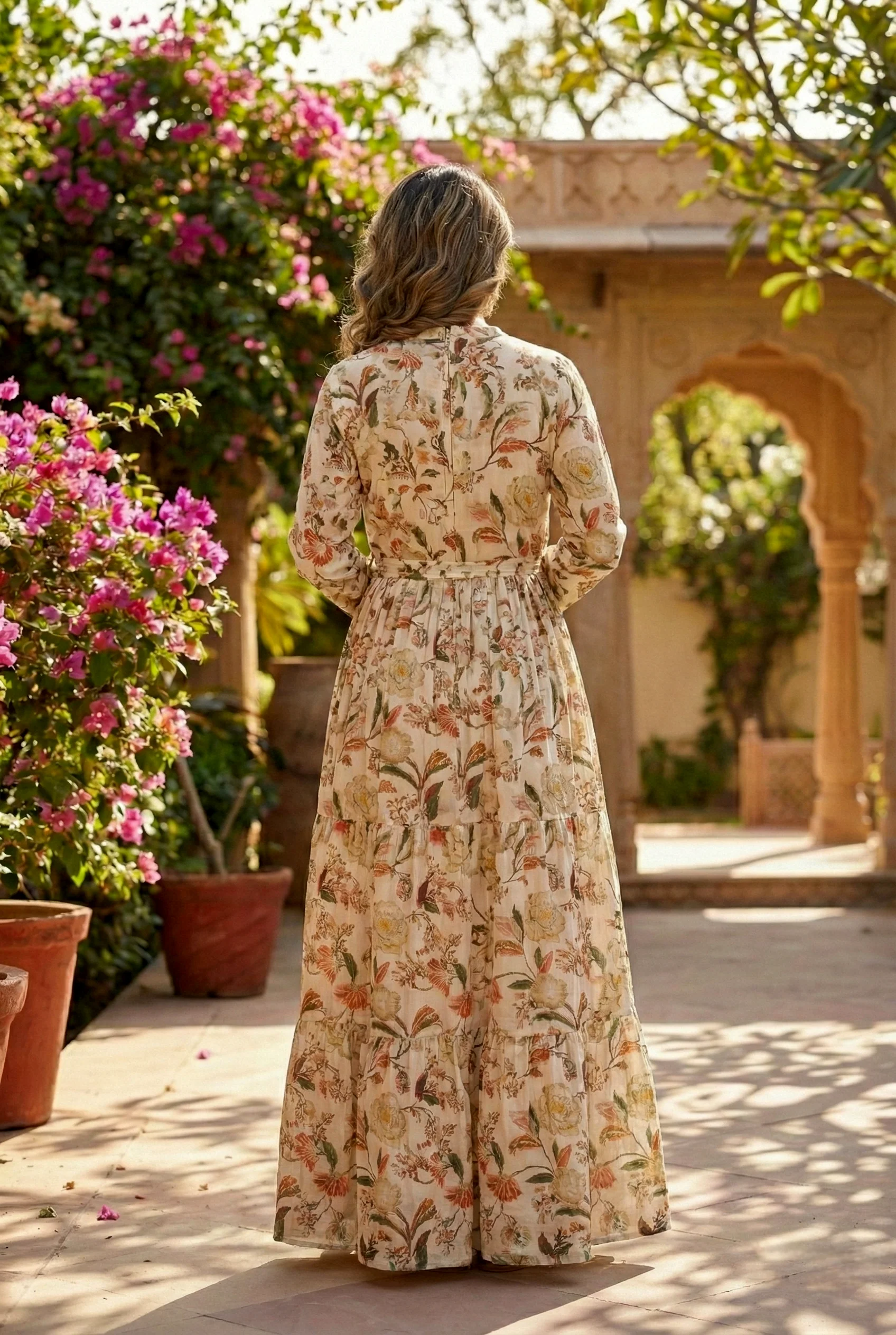 Cream Rayon Hand Embroidery Long Dress - Image 3