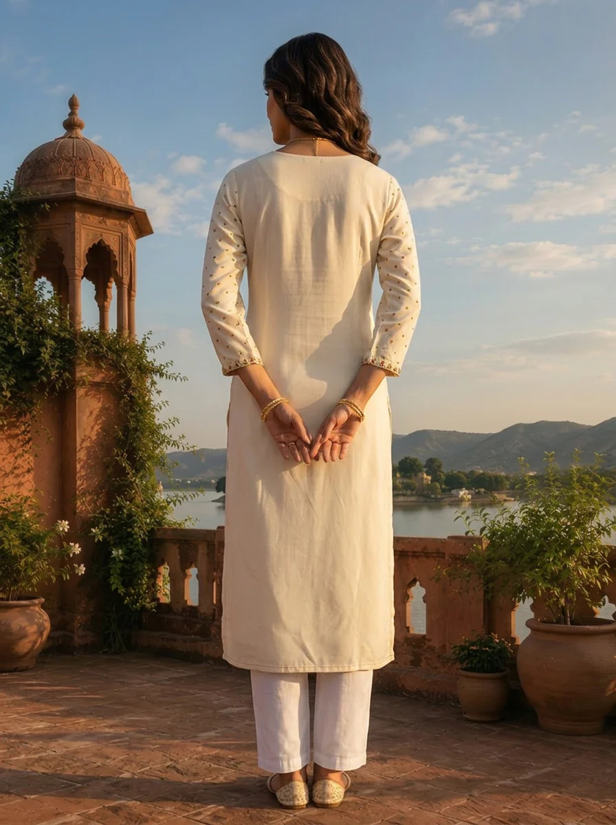 Cream Rayon Micro Motif Printed Kurta - Image 2