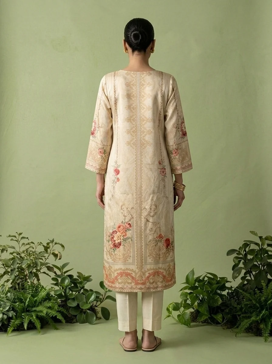 Cream Silk Digital Printed Three Piece Set - Image 4