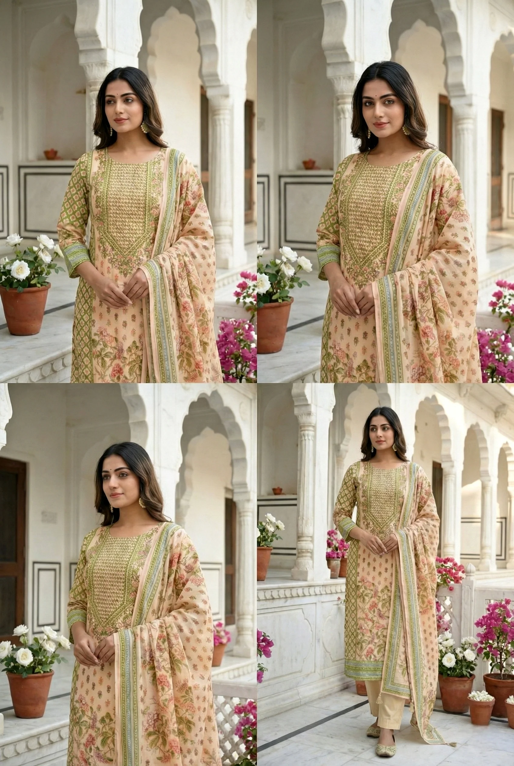 Cream Silk Hand Embroidered Three Piece Set - Image 4