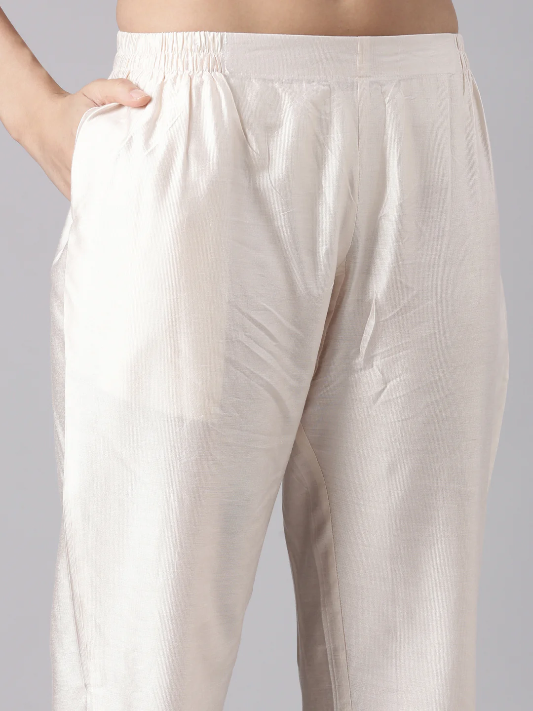 Cream Slub Cotton Printed Three Piece Set - Image 6