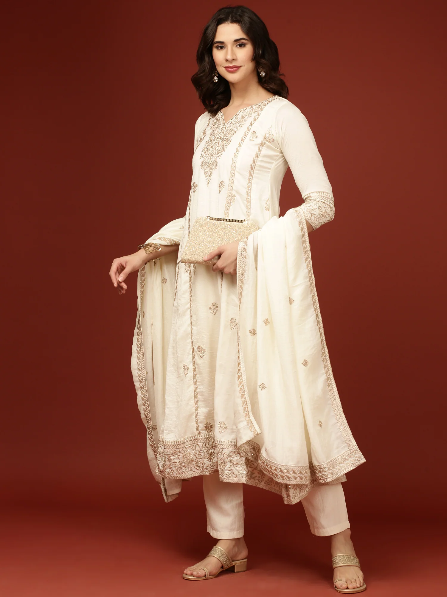 Cream Vichitra Silk Three Piece Set - Image 6