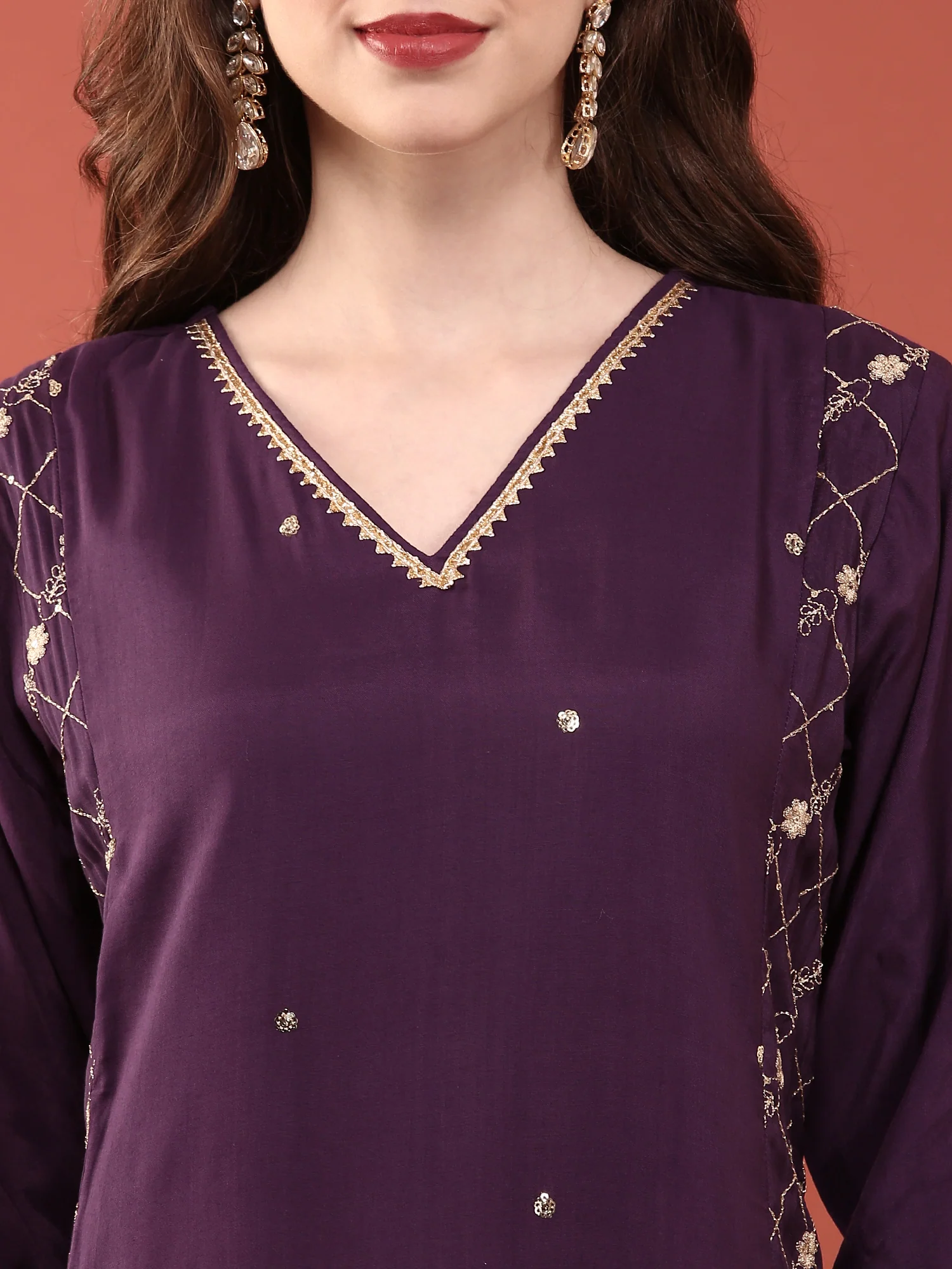 Dark Purple Muslin Three Piece Set - Image 4