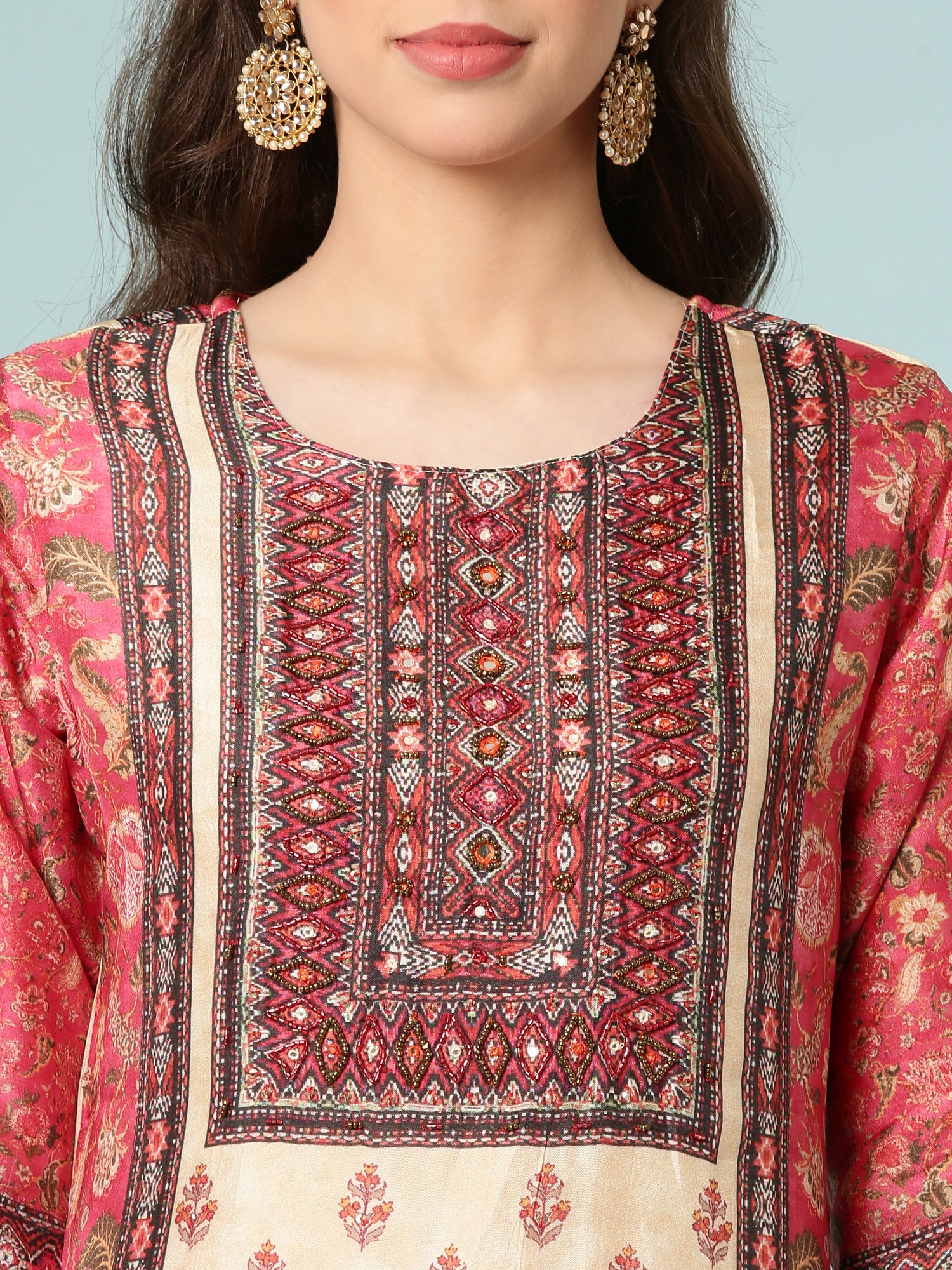 Deep Caramine Dola Silk Printed Three Piece Set - Image 4