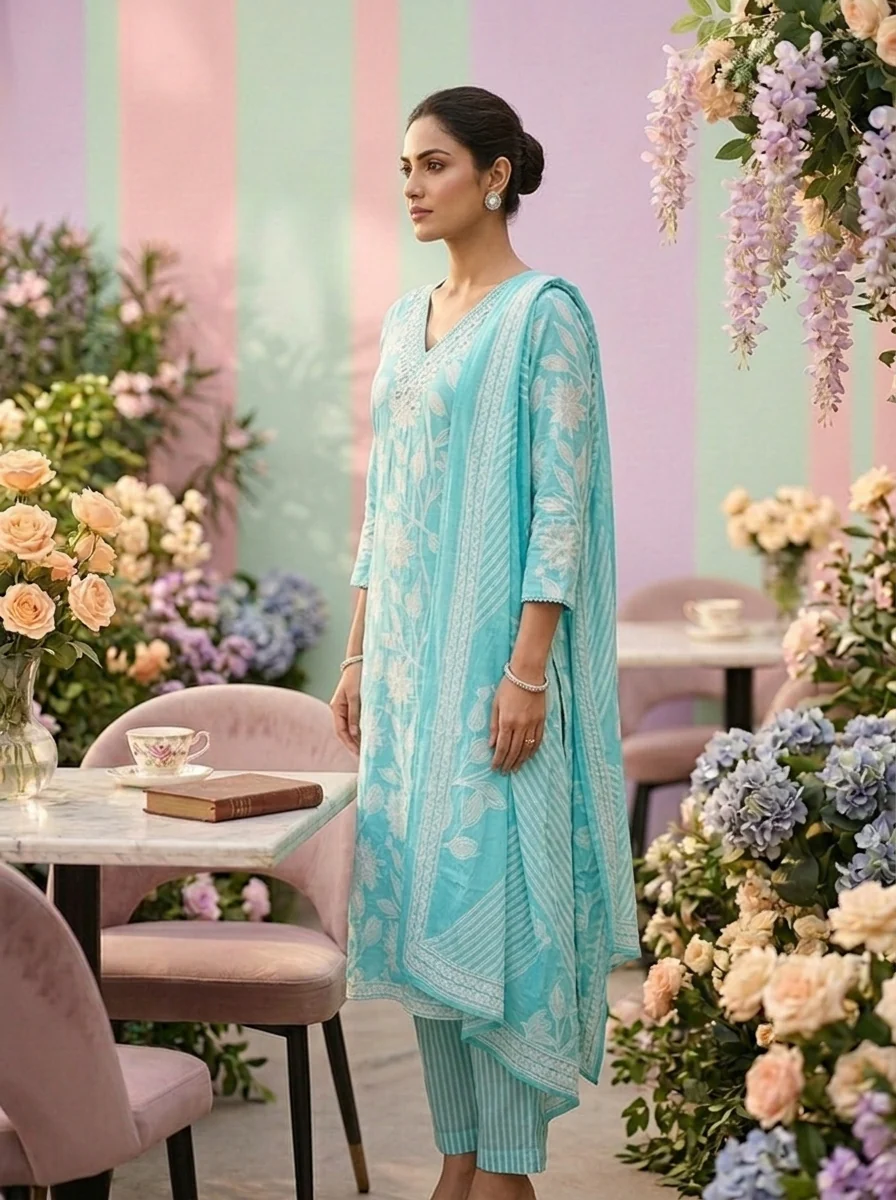 Ferozi Cotton Floral Printed Three Piece Set - Image 3