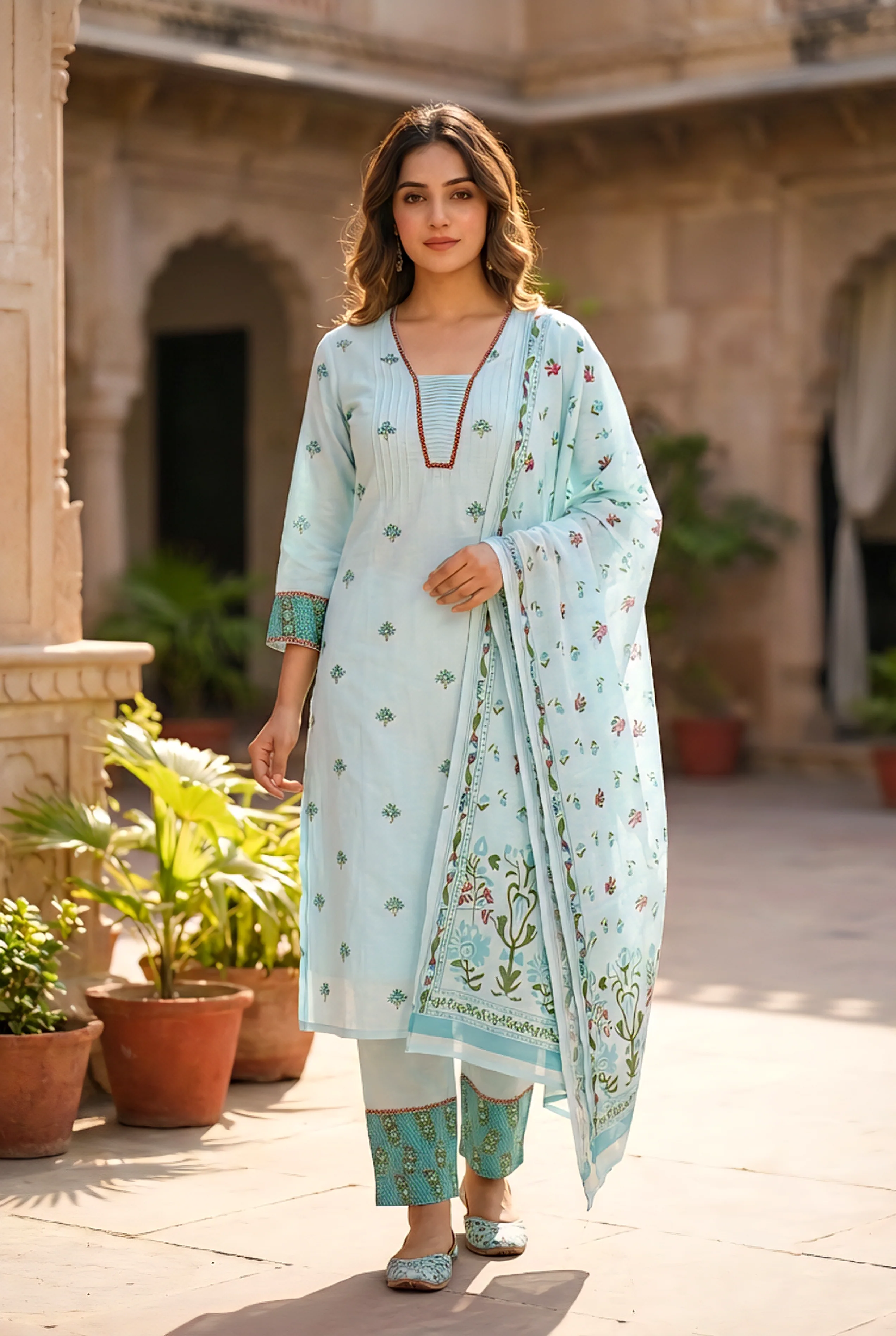 Ferozi Cotton Floral Printed Three Piece Set