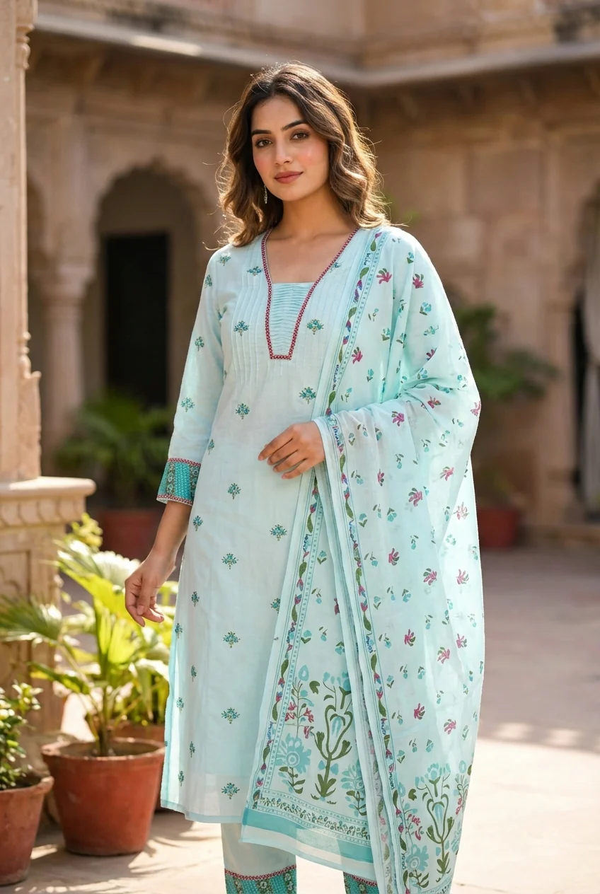 Ferozi Cotton Floral Printed Three Piece Set - Image 2