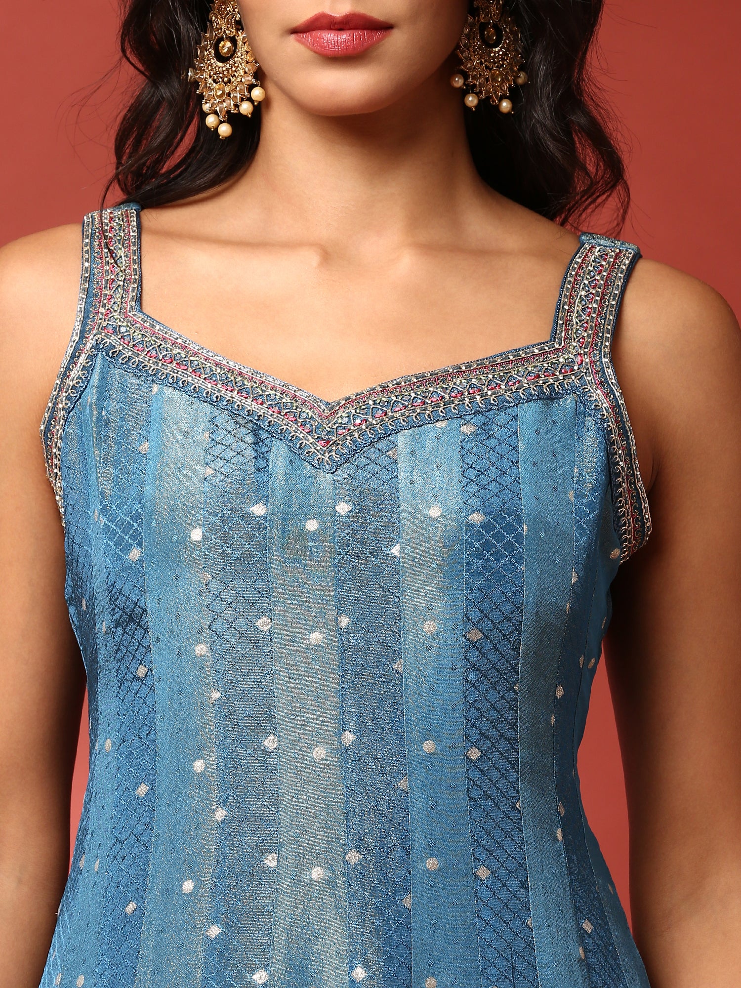 Ferozi tissue fabric anarkali three piece suit set - Image 5