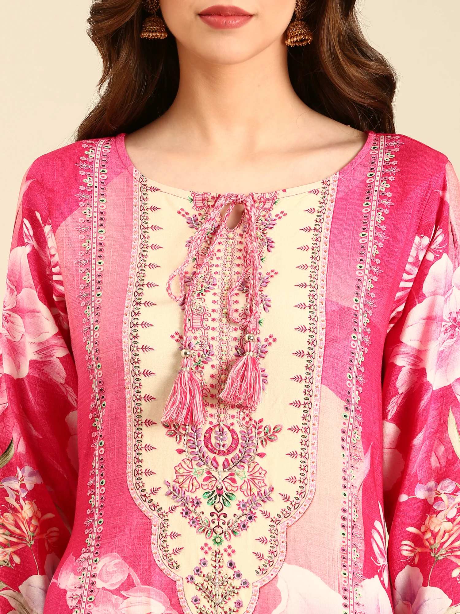 Floral printed three piece suit set with sequins embroidery - Image 4