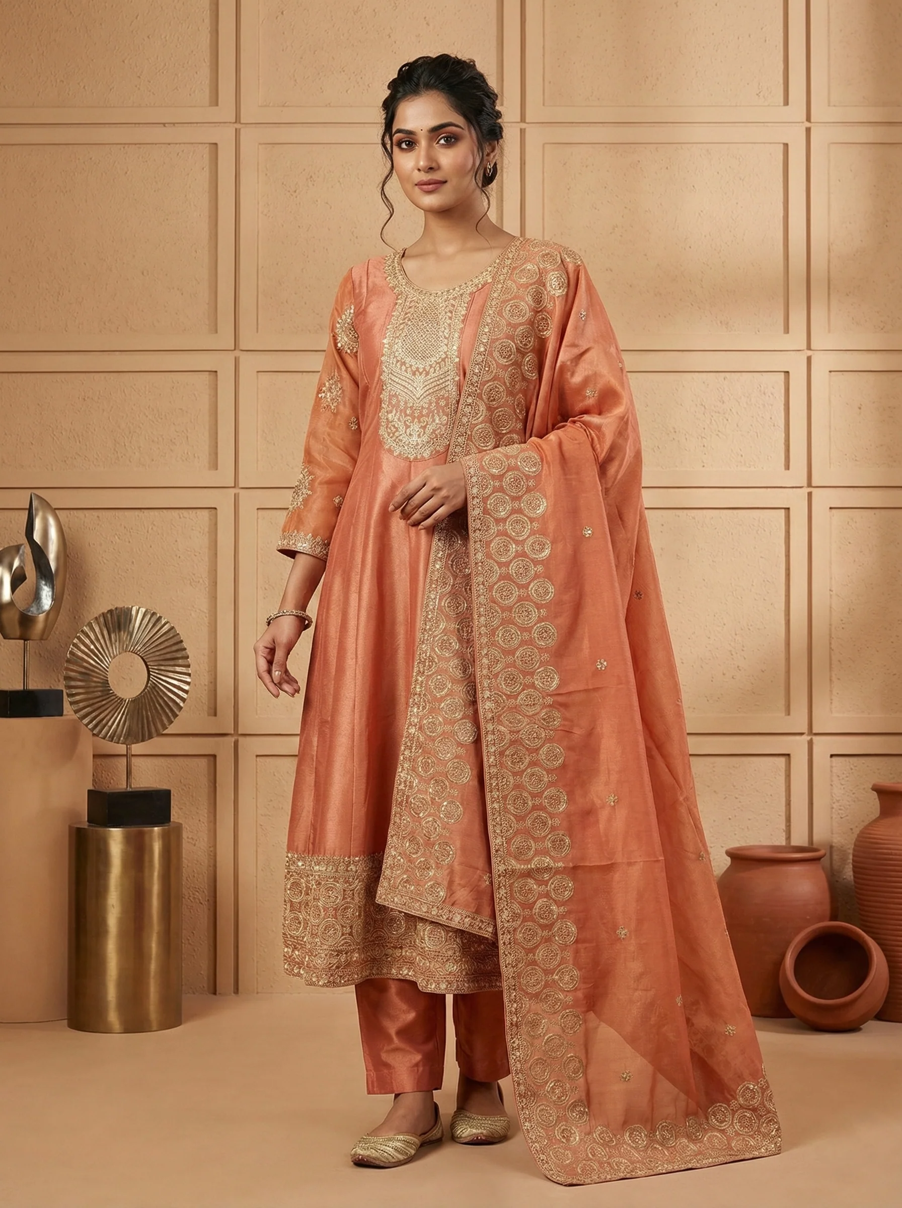 Gajari Tissue Embroidery Three Piece Set - Image 3