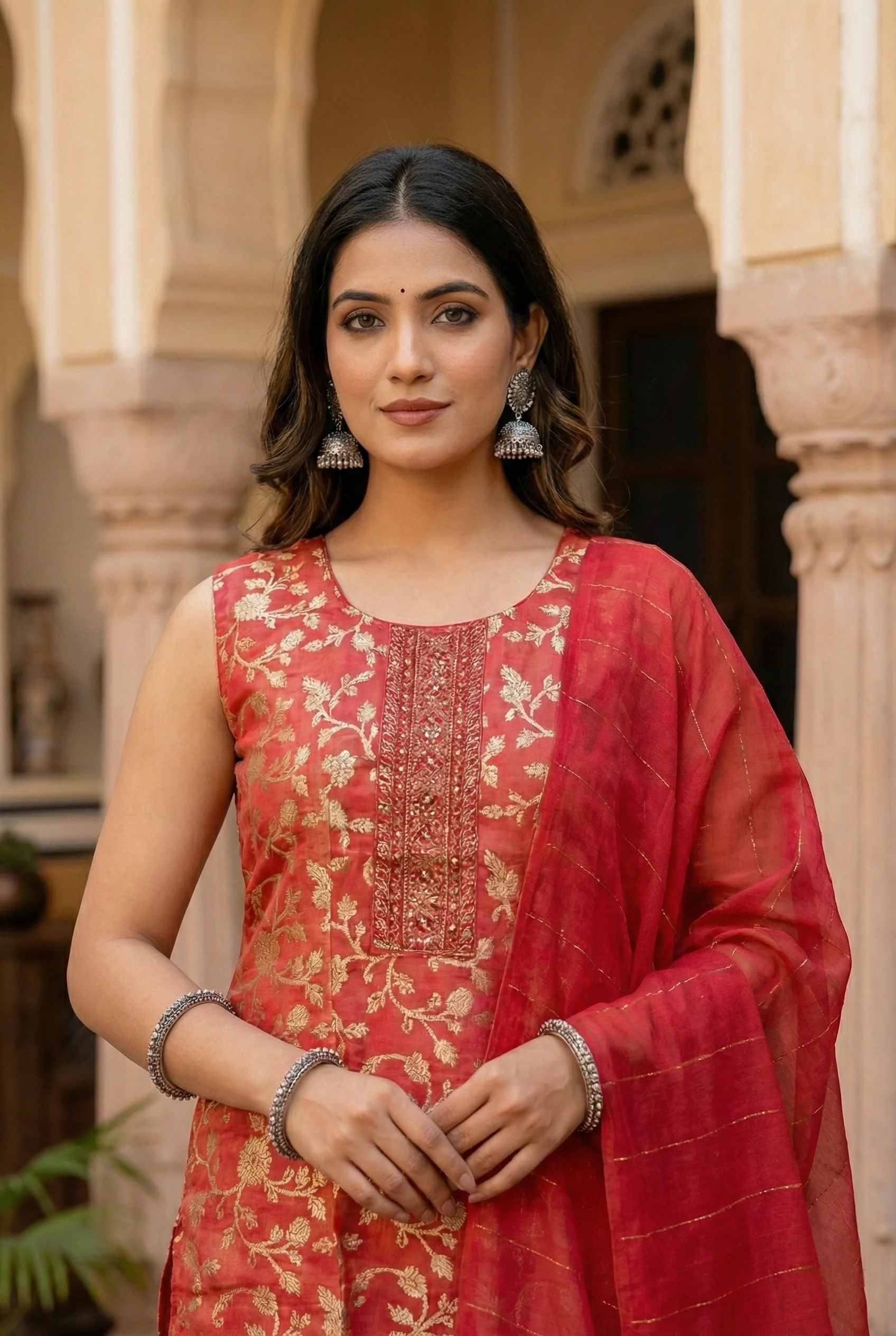 Gajari Tissue Floral Printed Three Piece Set - Image 2