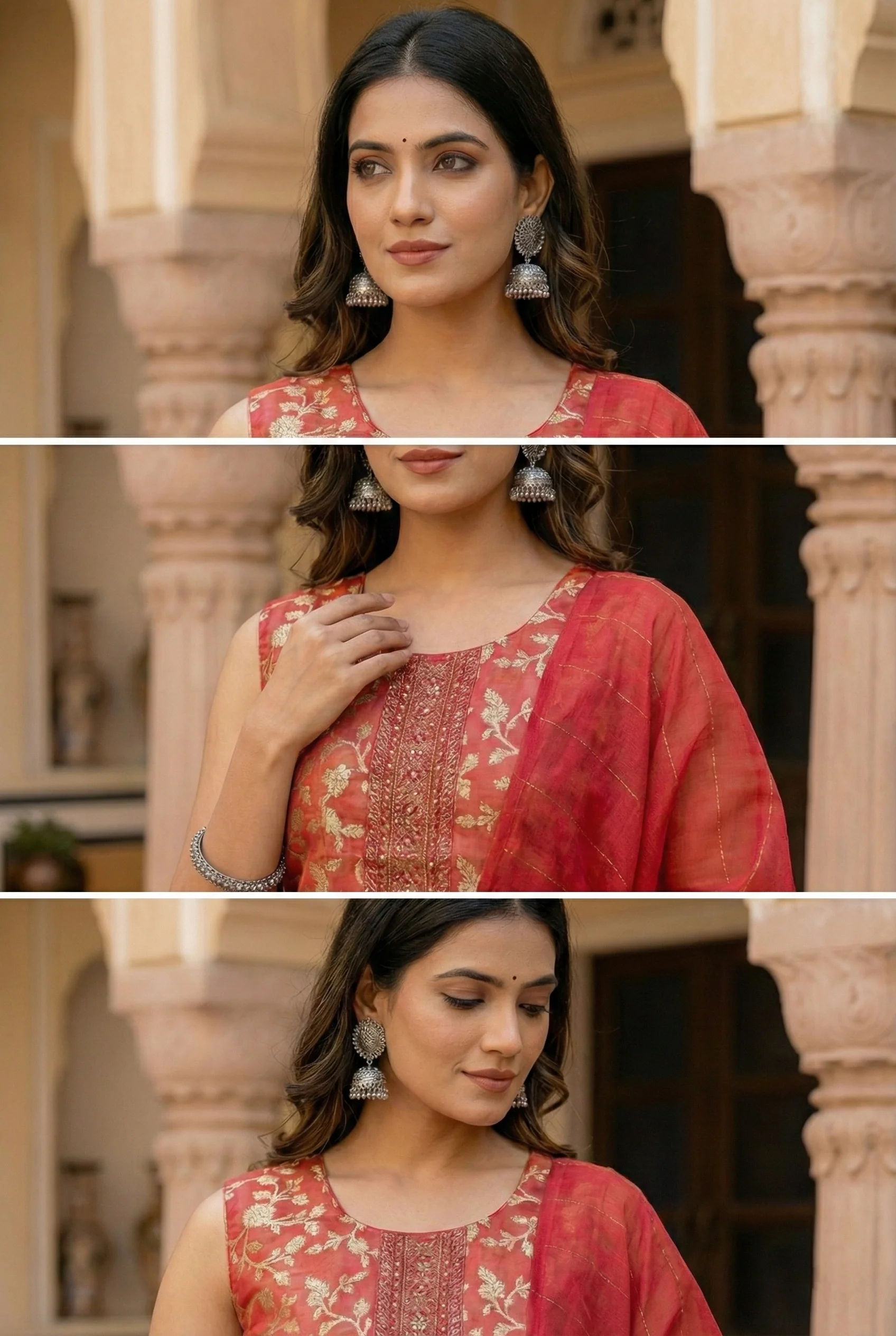 Gajari Tissue Floral Printed Three Piece Set - Image 3