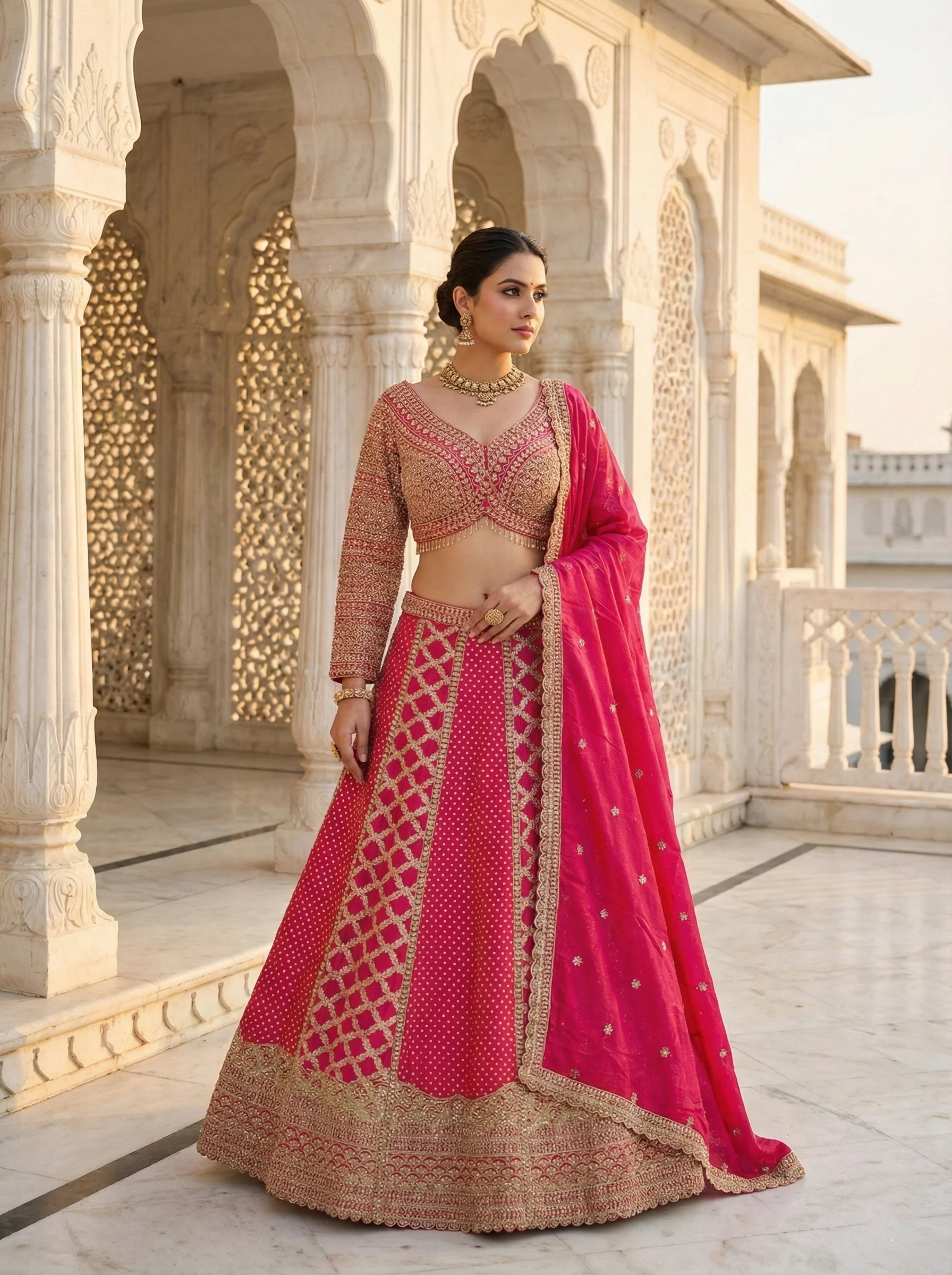 Gajari Tissue Hand Embroidery Ghagra Set