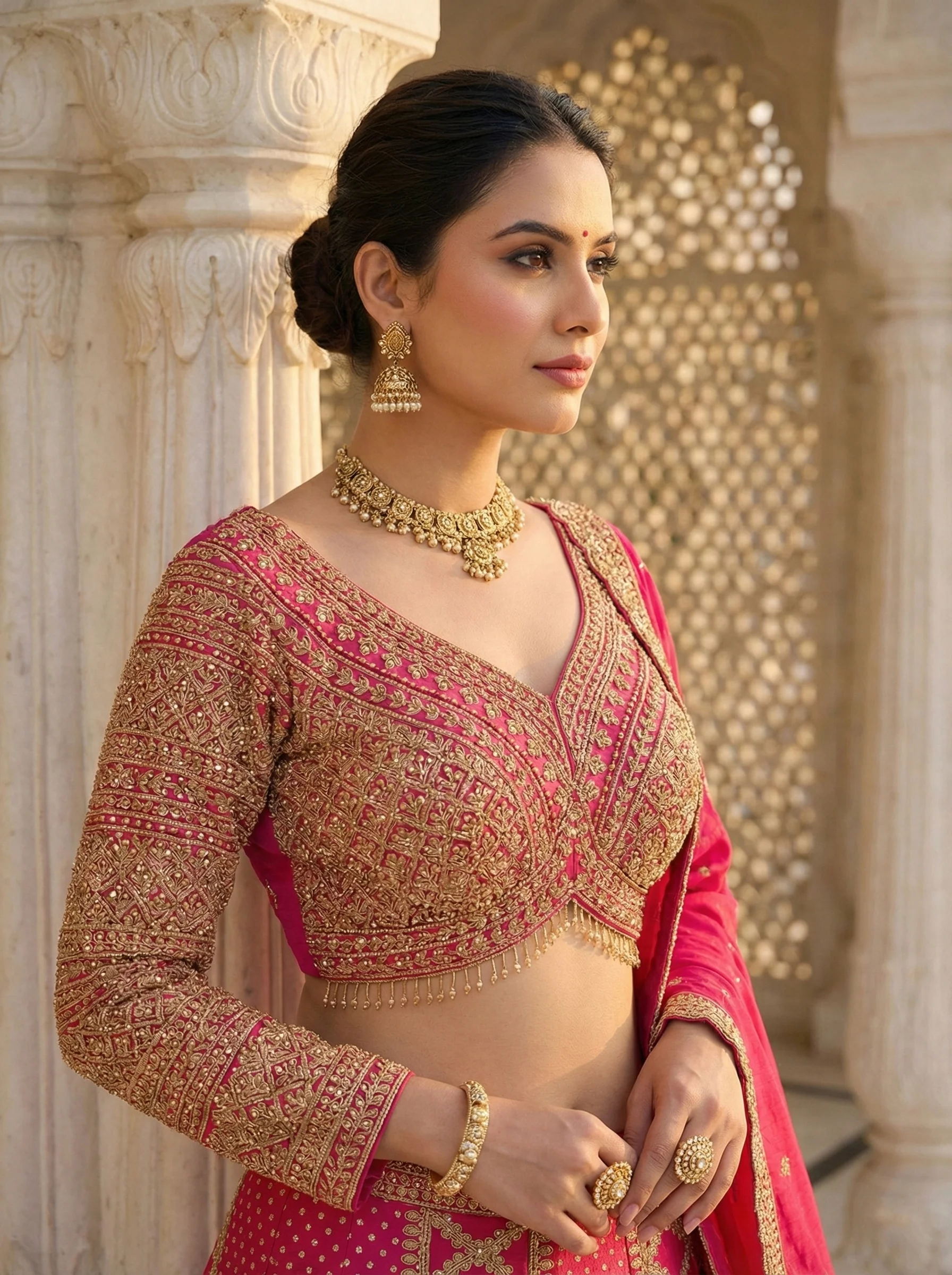 Gajari Tissue Hand Embroidery Ghagra Set - Image 3