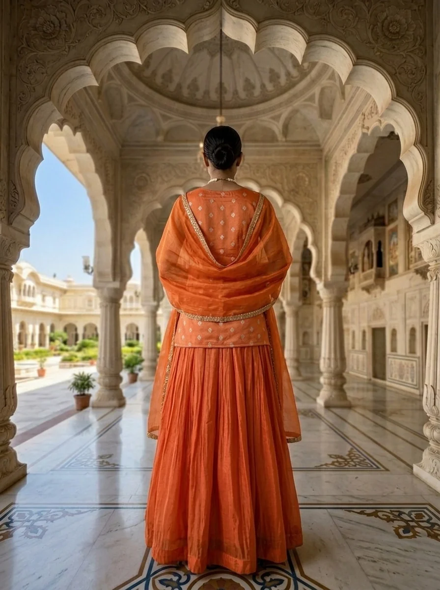 Gajari Tissue Sequins And Zari Embroidery Ghagra Set - Image 2