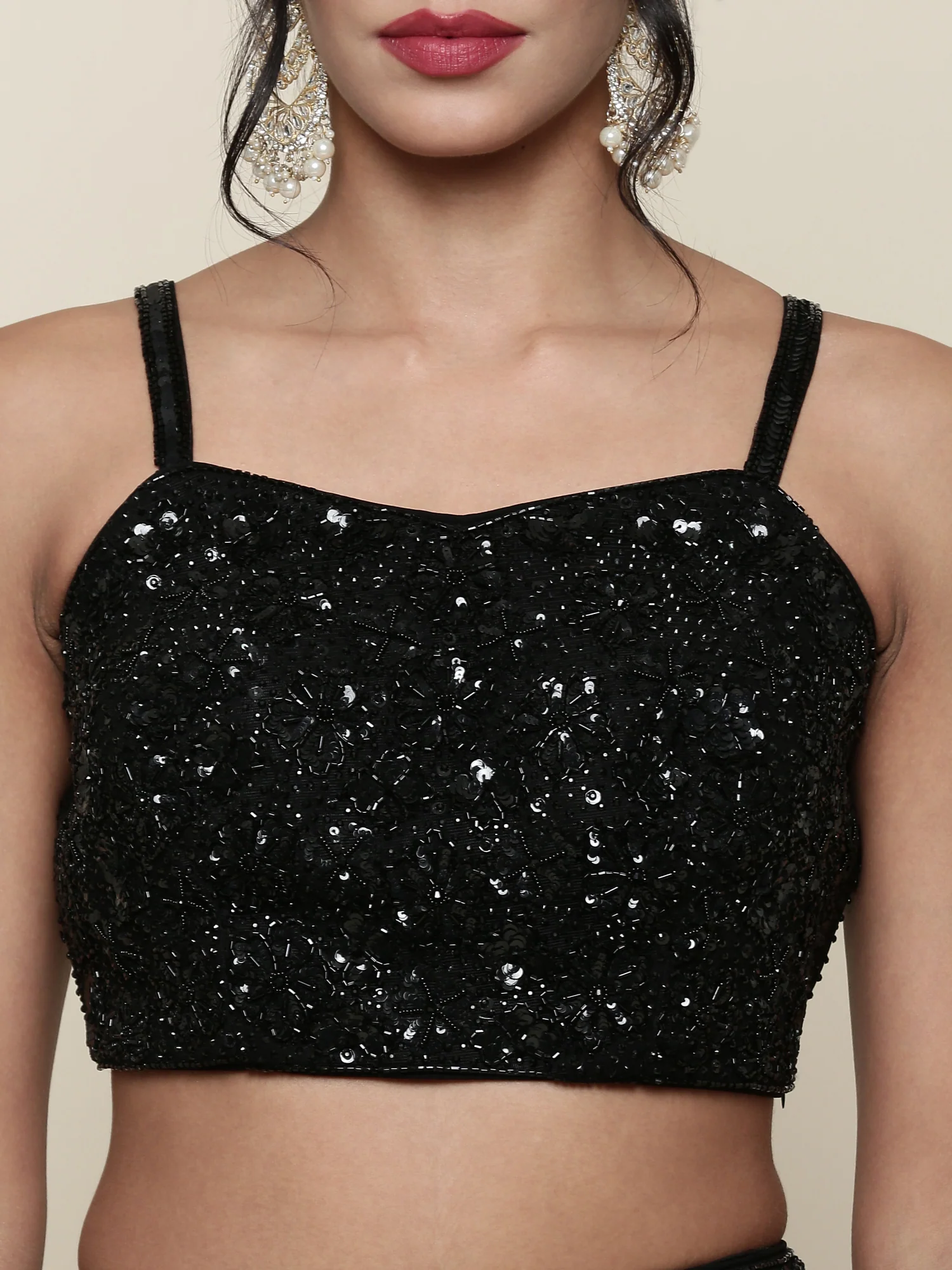 Georgette black embroidered crop top and palazzo set - Image 4