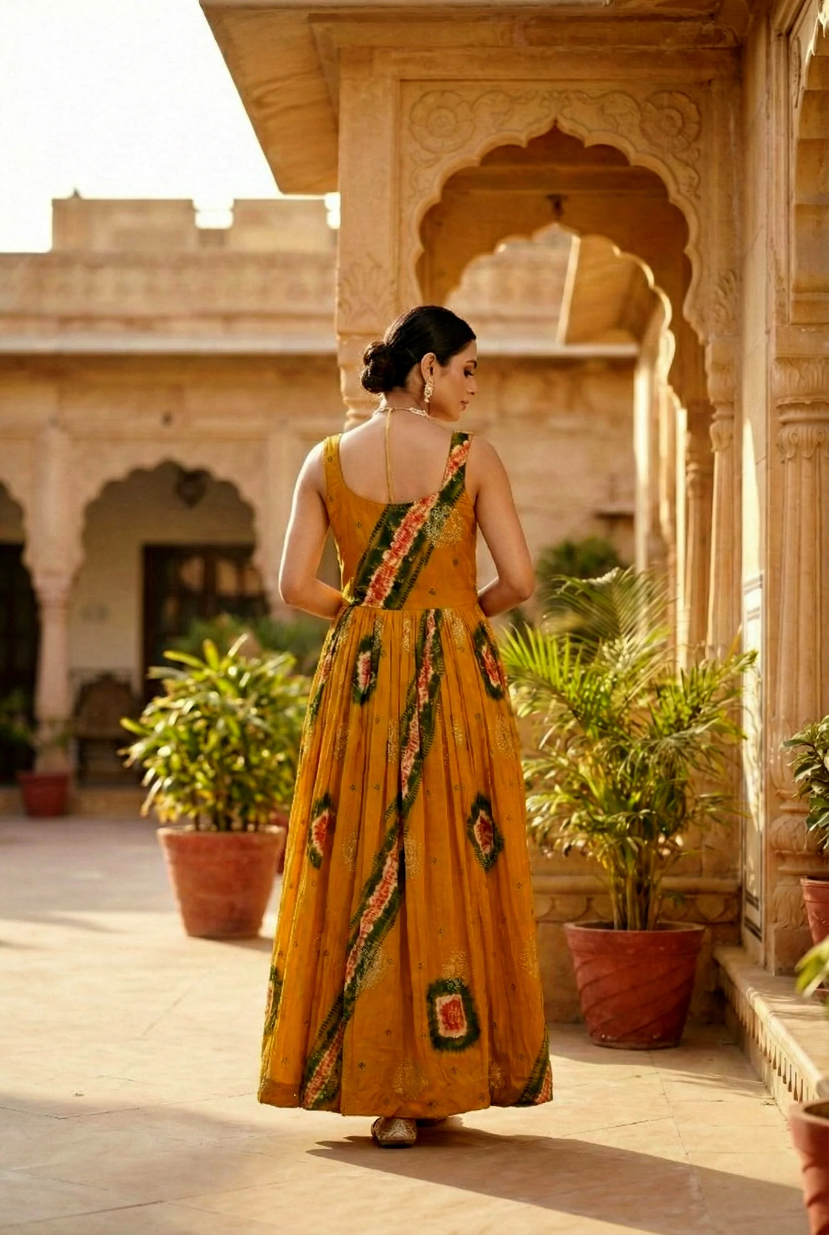 Gold Chinon Beads And Stone Embroidery Dress - Image 3