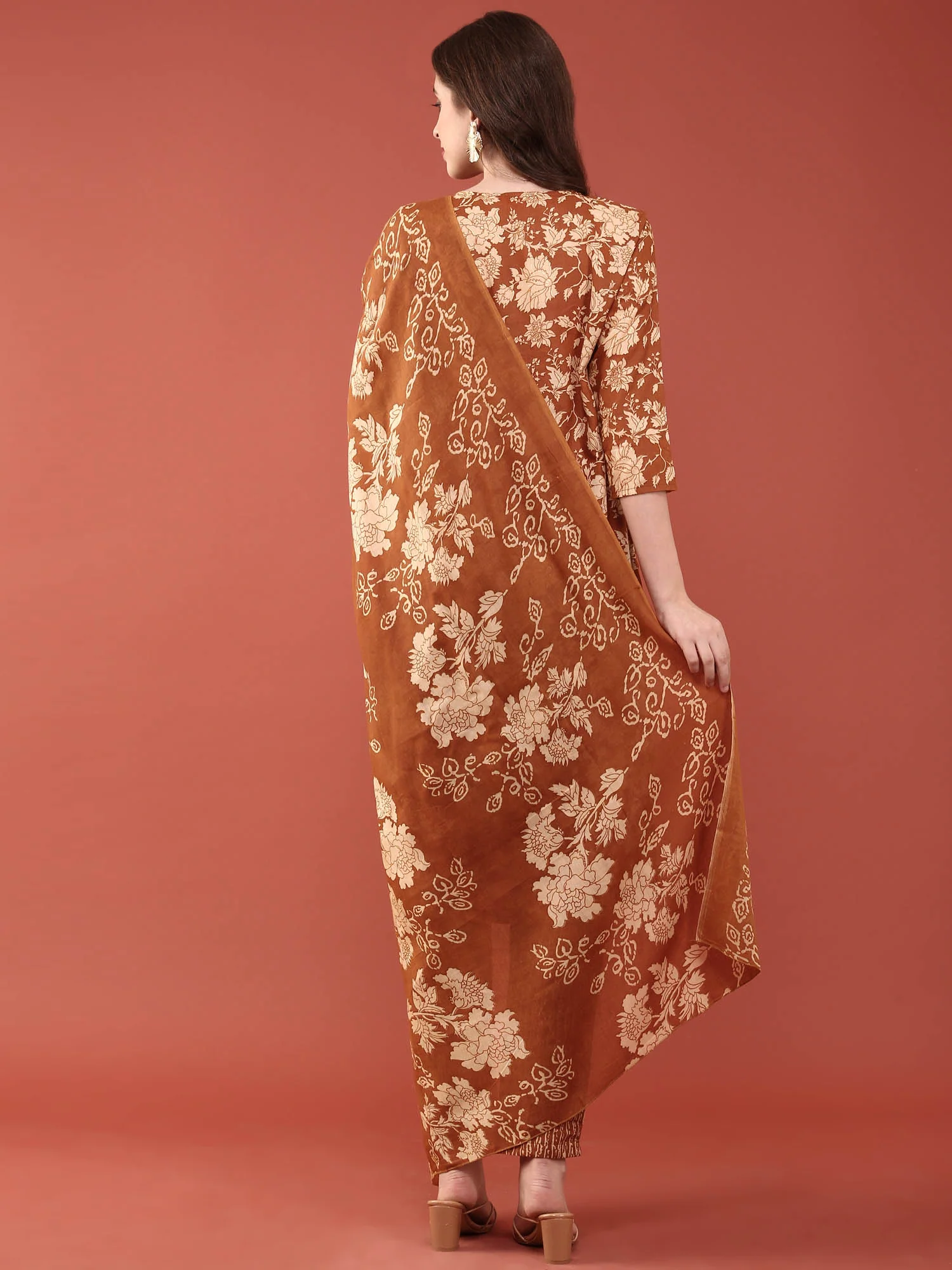Gold Modal Silk Floral Digital Print Three Piece Set - Image 3