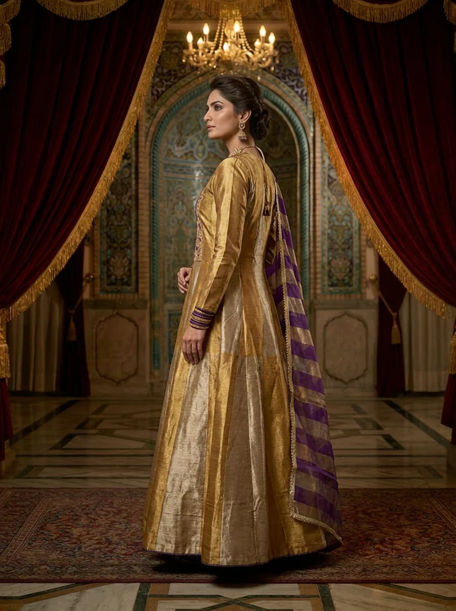 Gold Tissue Beads And Sequins Embroidery Three Piece Set - Image 2