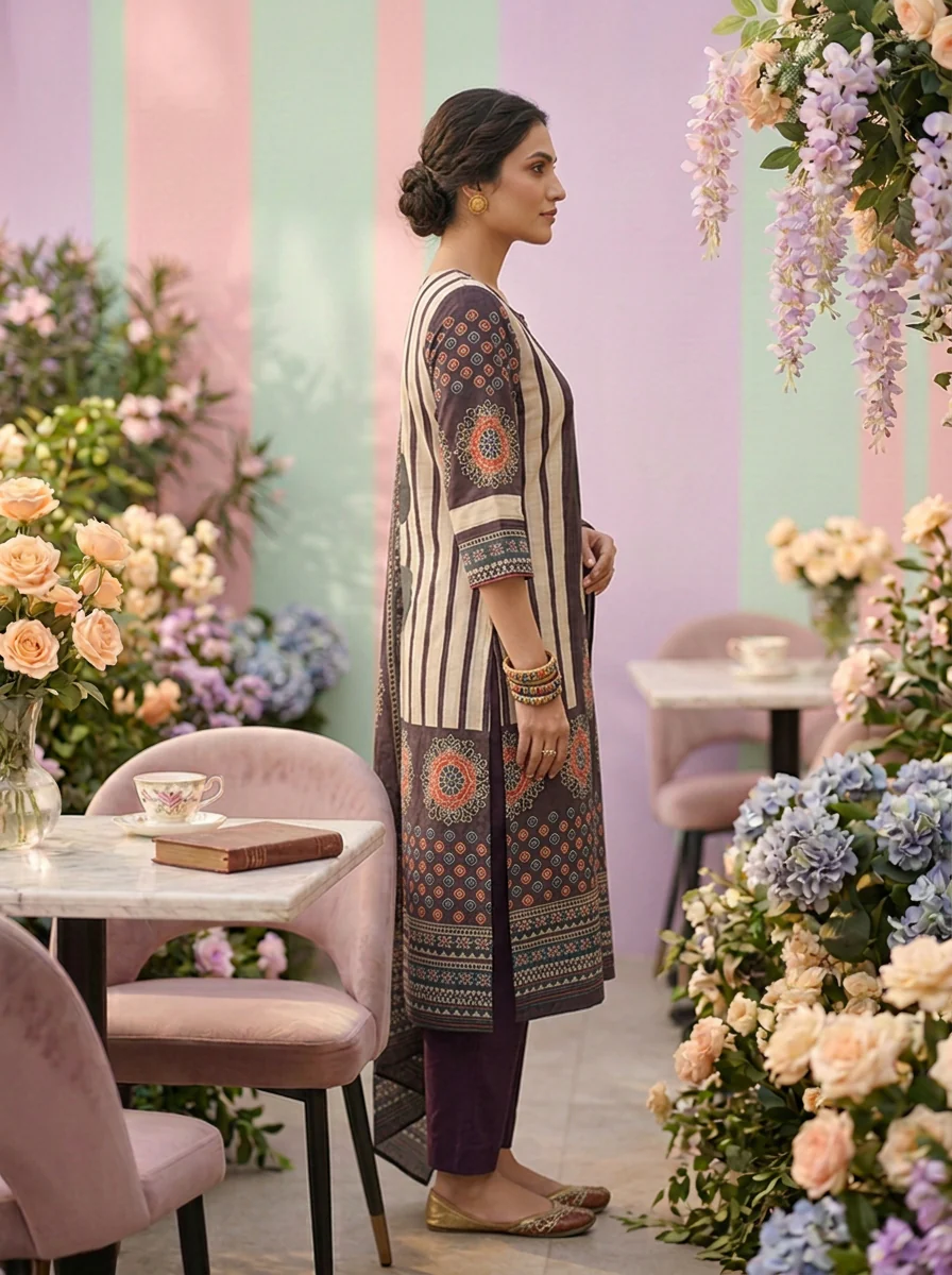 Grape Cotton Printed Three Piece Set - Image 4
