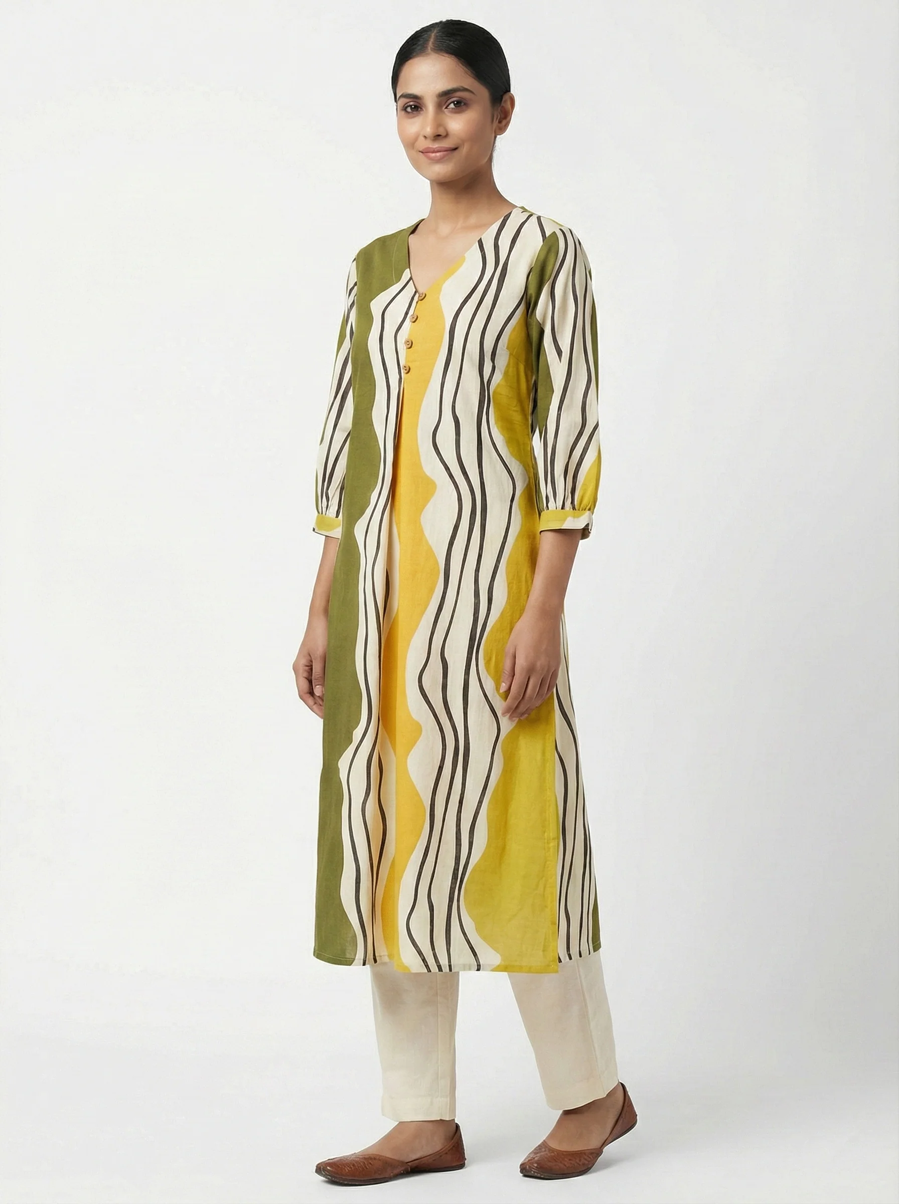 Green Cotton Digital Print Kurta - Image 2