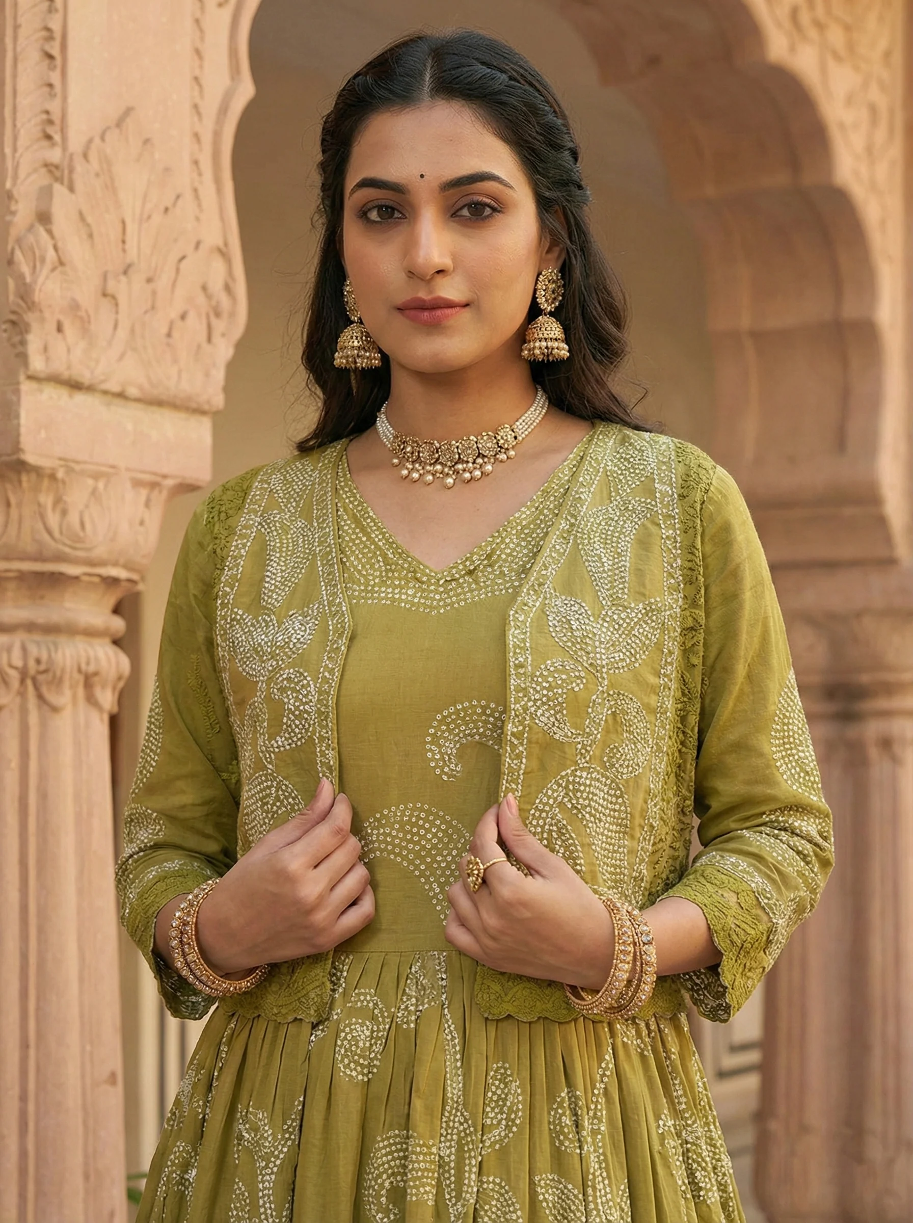Green Cotton Floral Digital Print Two Piece Set - Image 2