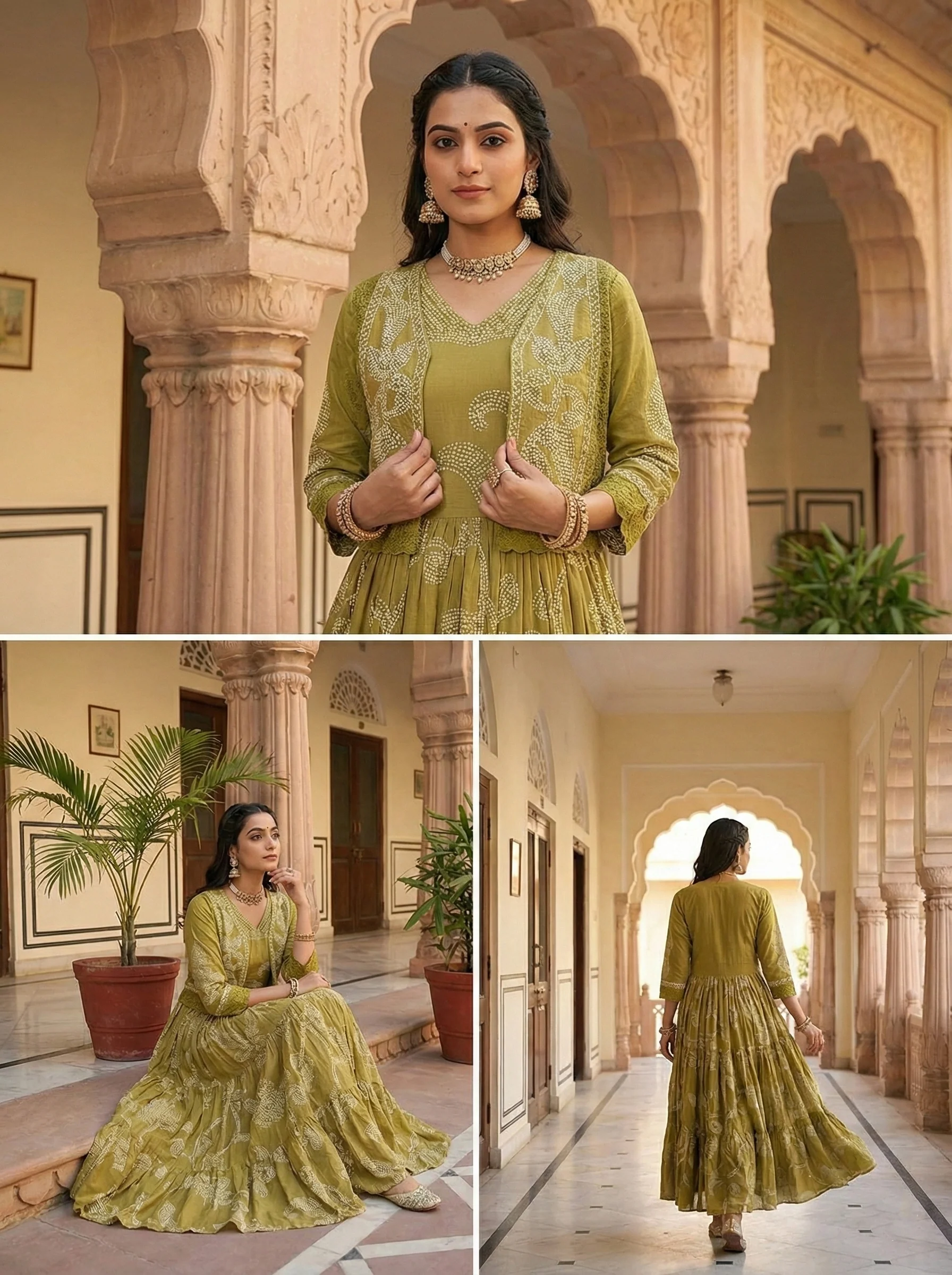 Green Cotton Floral Digital Print Two Piece Set - Image 3