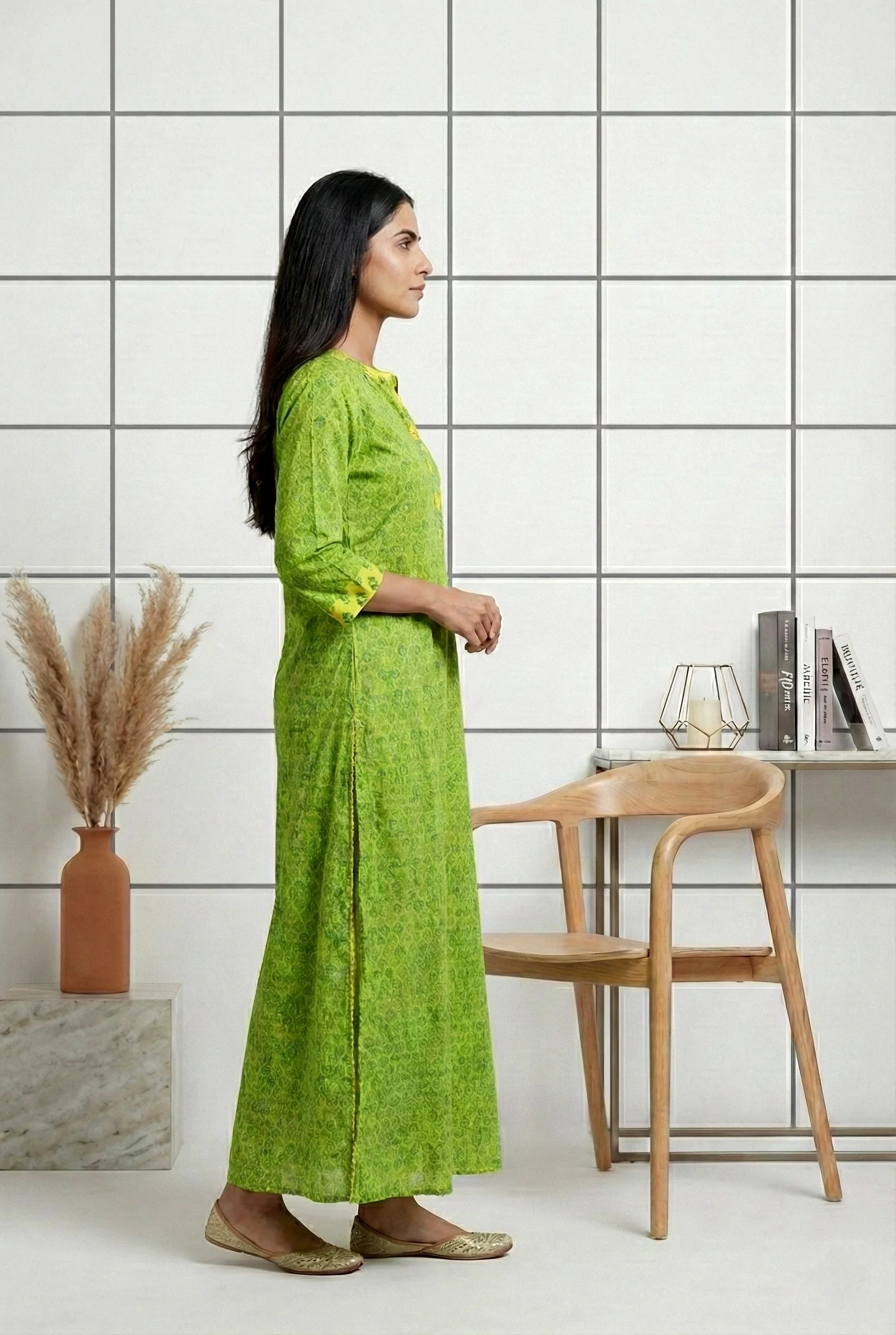Green Cotton Floral Printed Dress - Image 2