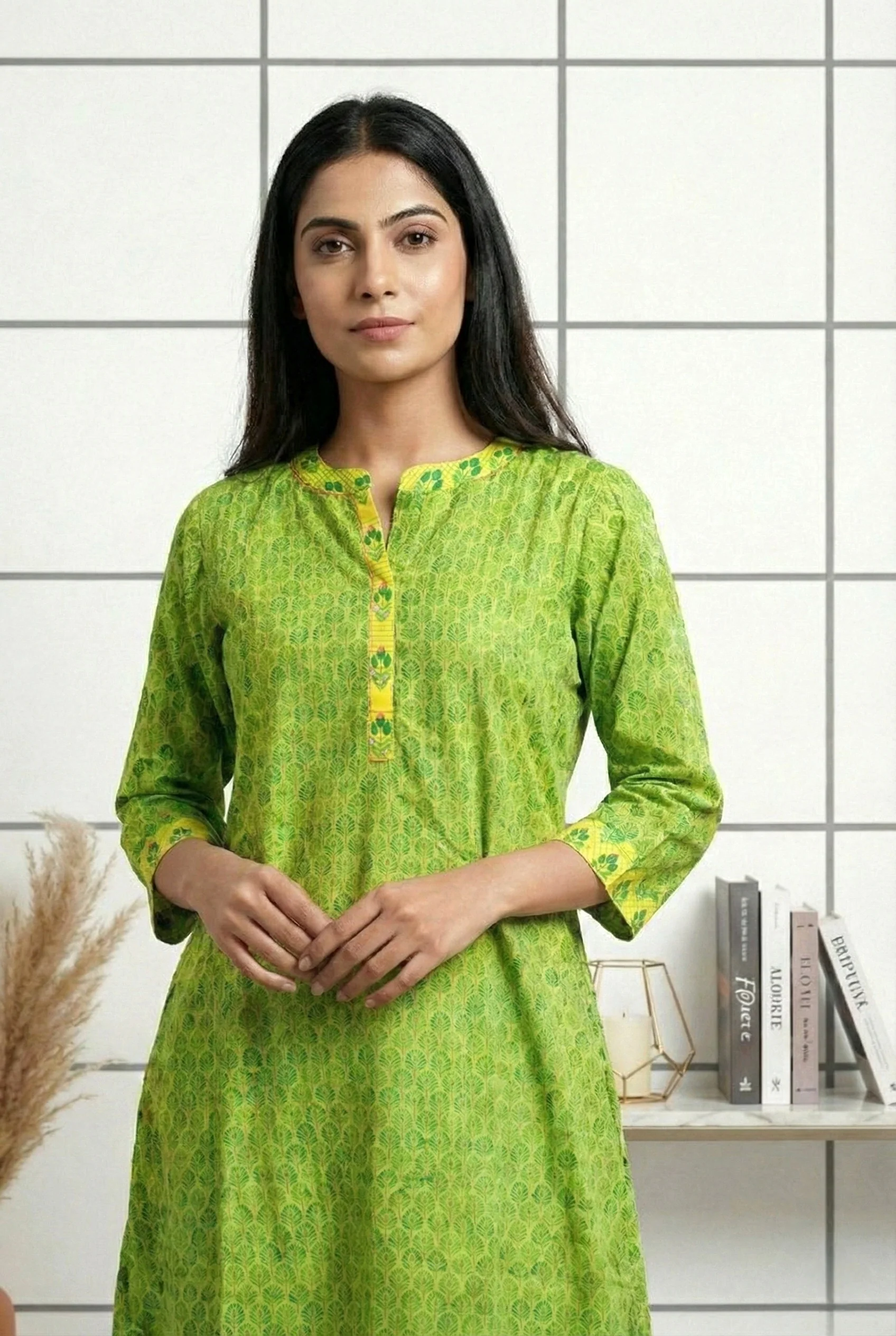 Green Cotton Floral Printed Dress - Image 3