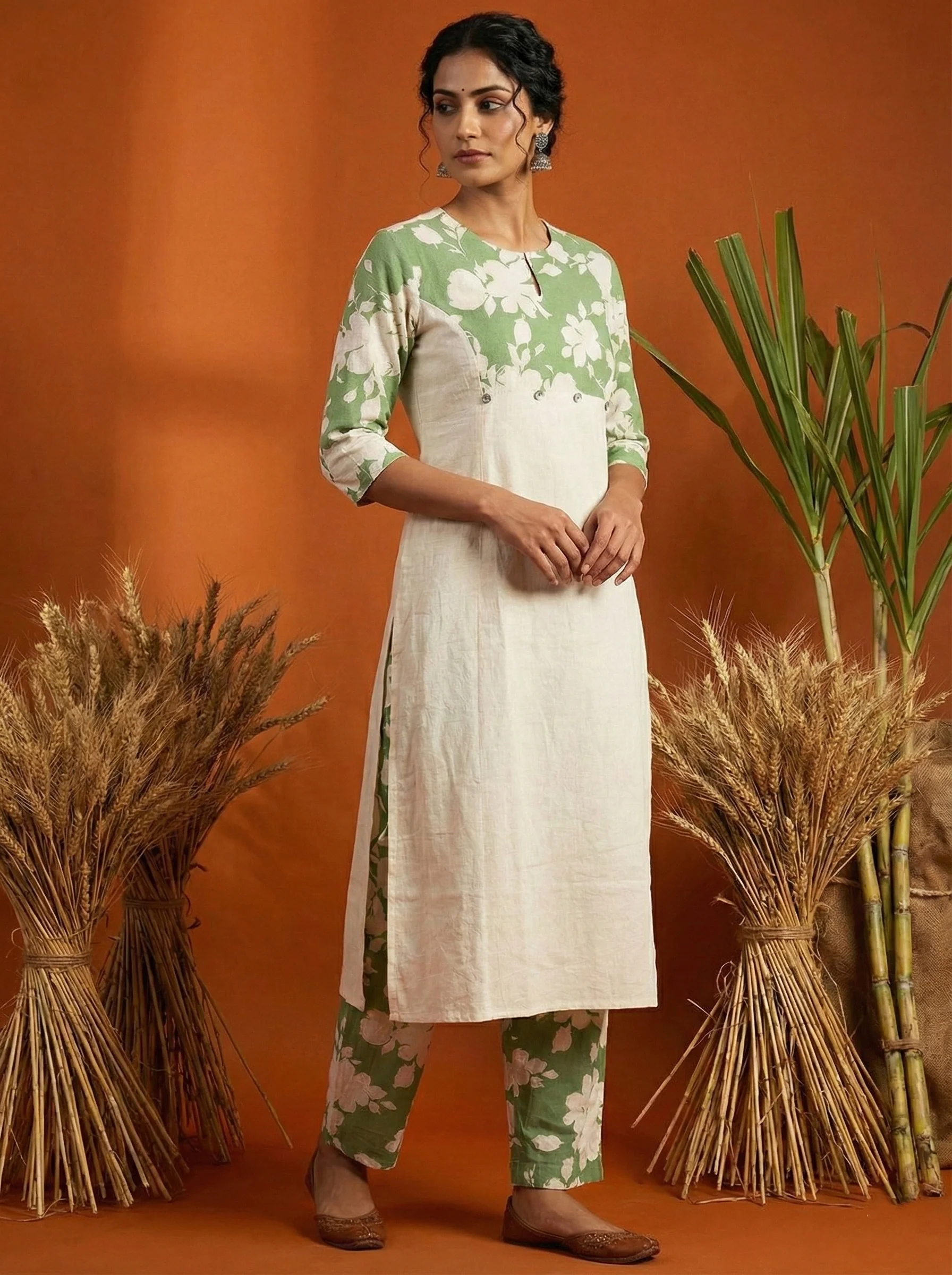 Green Cotton Floral Two Piece Set - Image 2