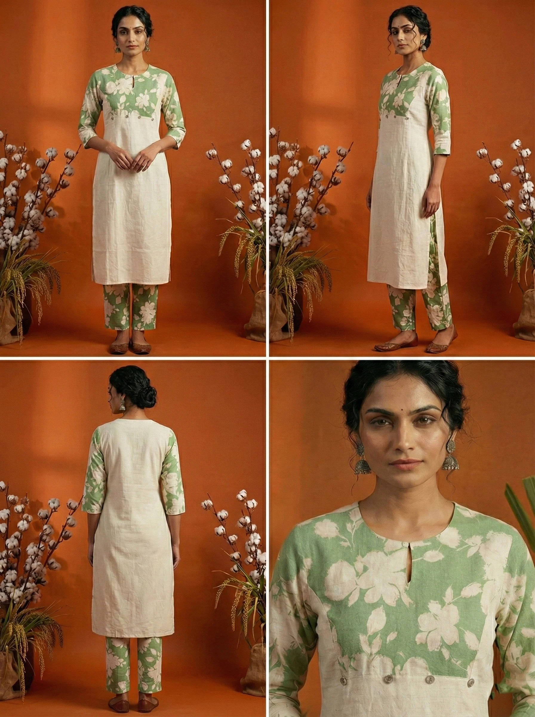 Green Cotton Floral Two Piece Set - Image 5