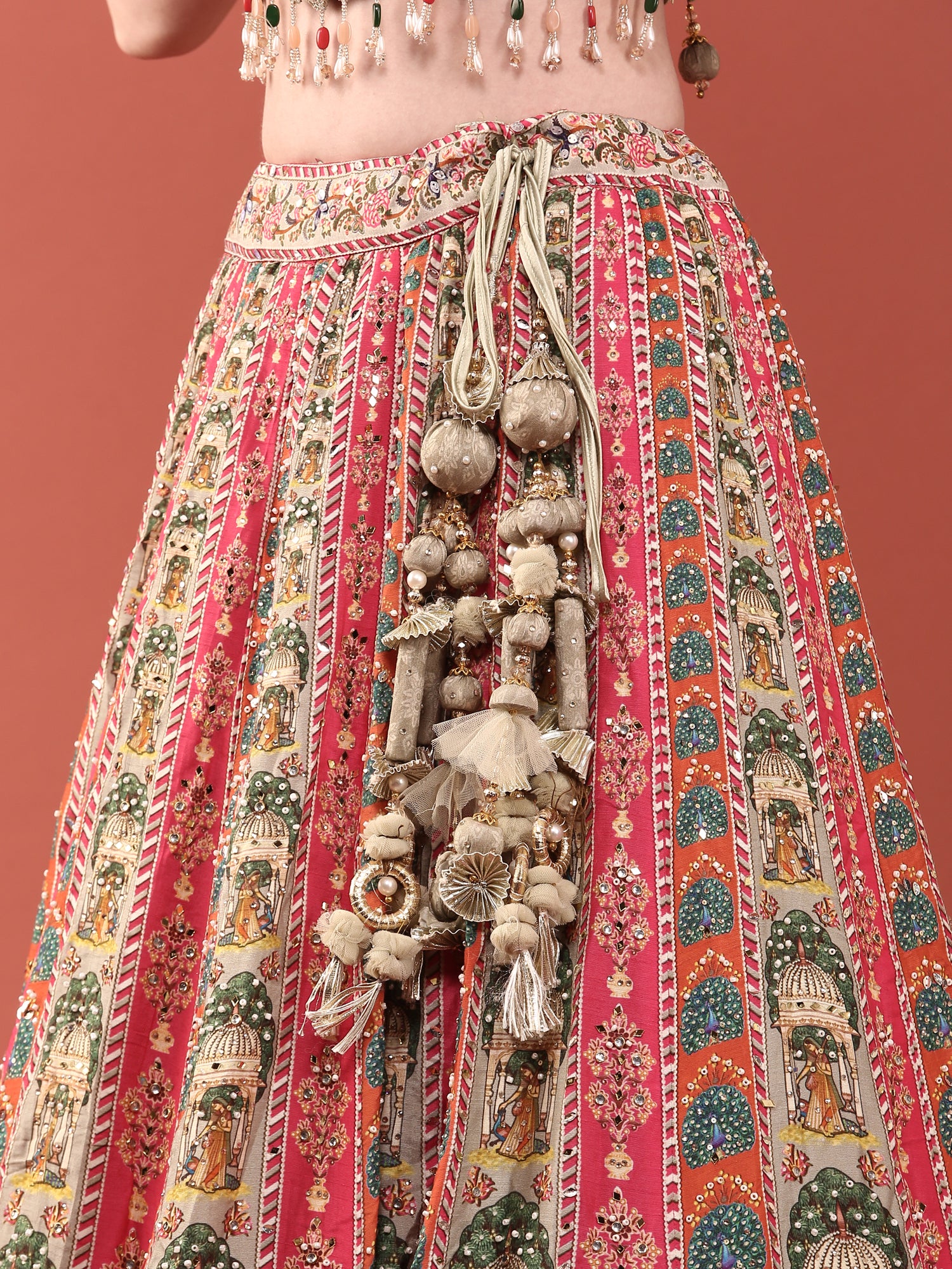 Green Crepe With Digital Print And Thread Work Ghagra Set - Image 8