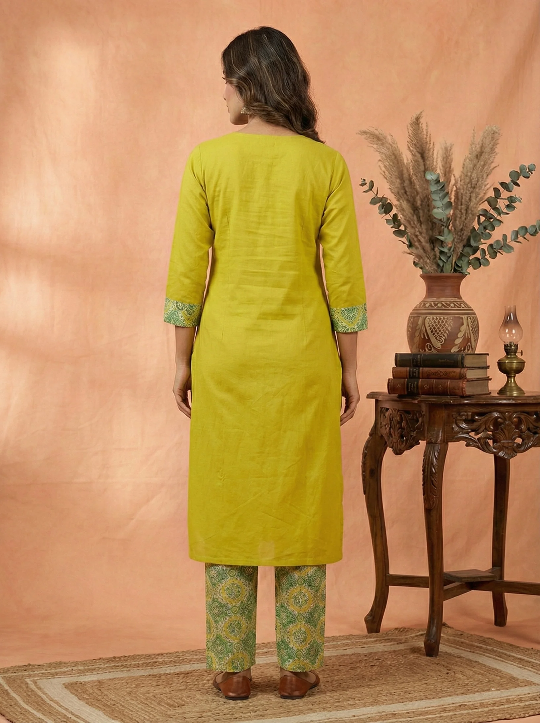 Green Dola Silk Hand Embroidered Two Piece Set - Image 3