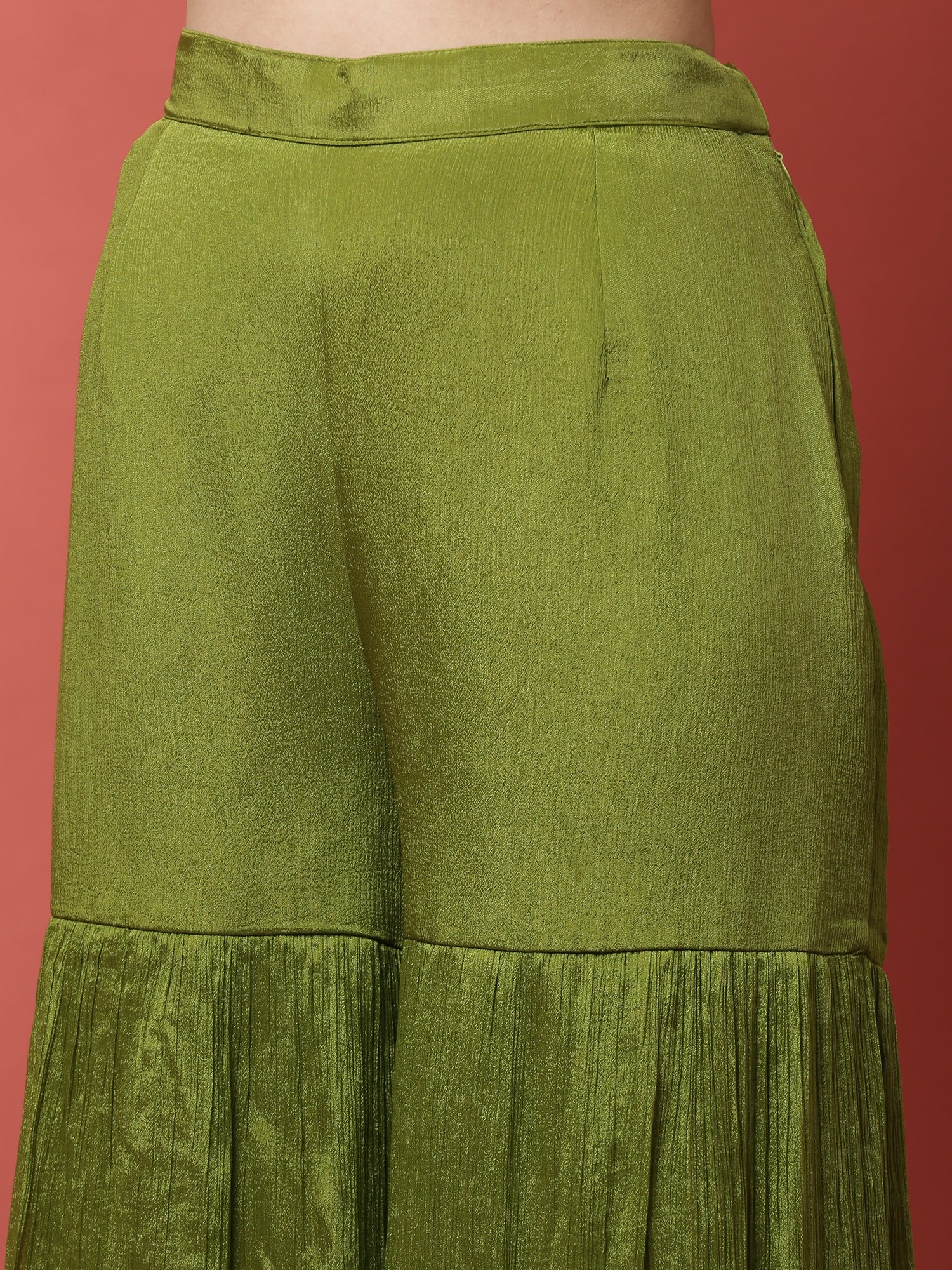 Green Geogrette Printed Peplum Palazoo Set With Spaghetti - Image 6