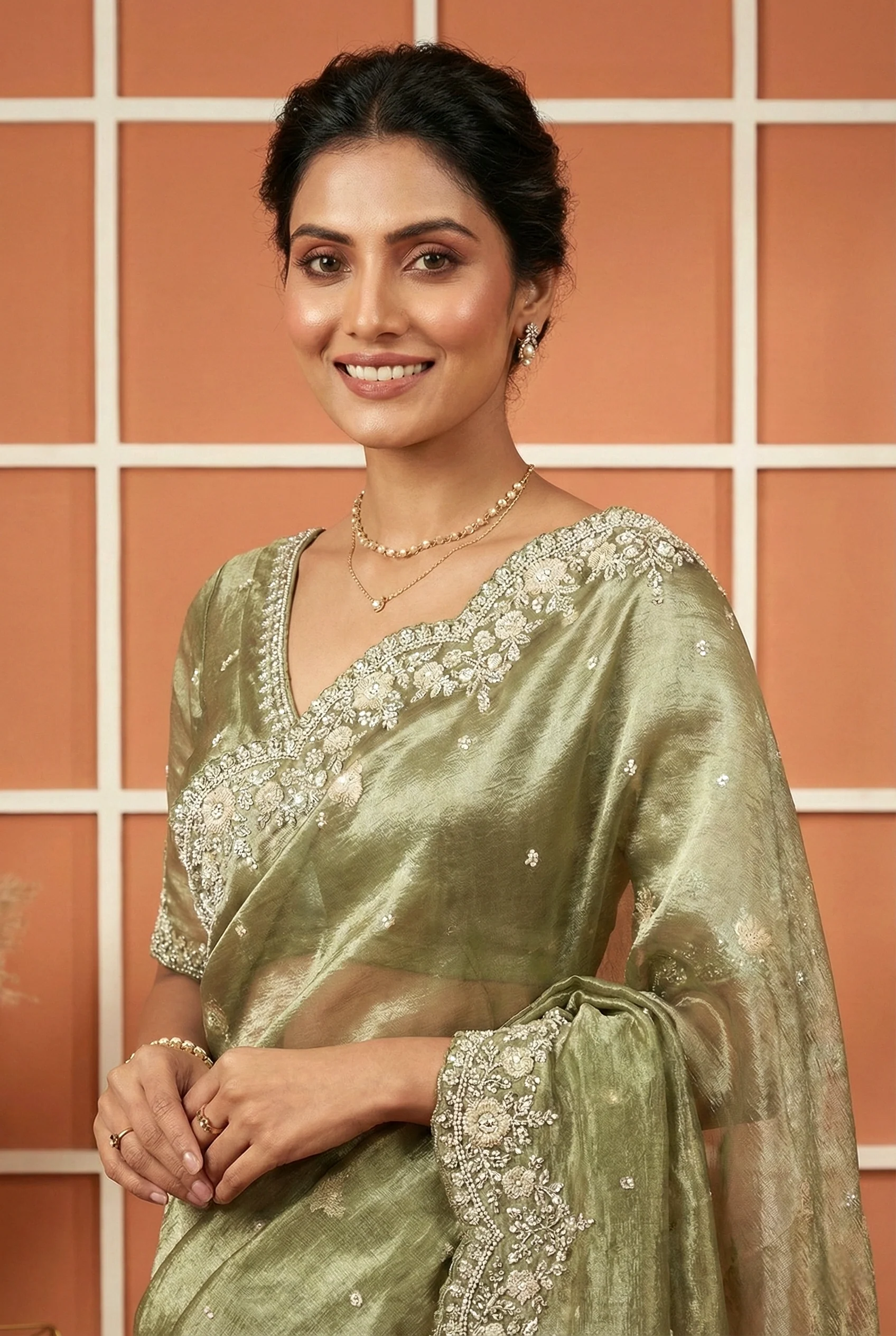 Green Heavy Zari Embroidery Organza Saree - Image 2