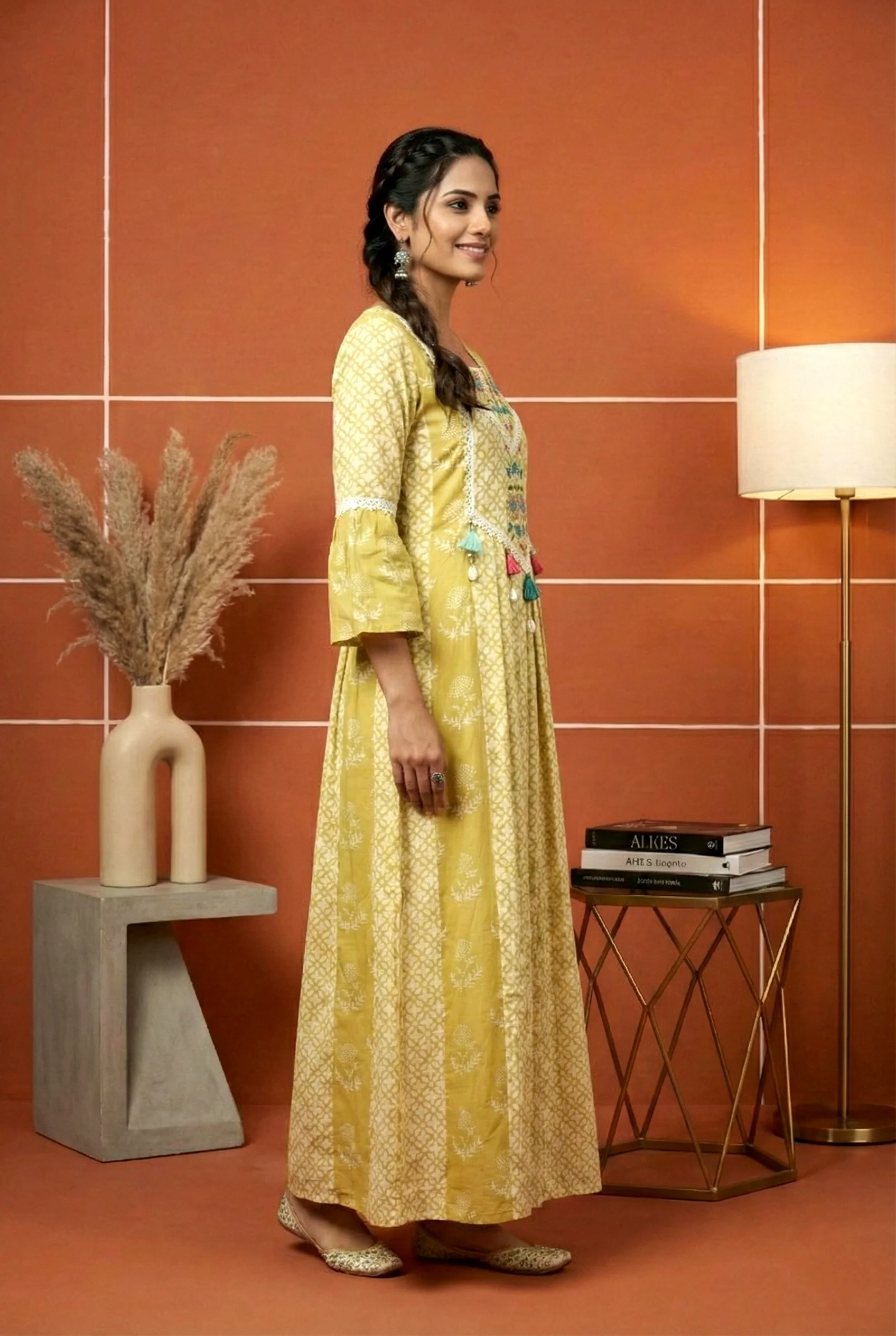 Green Muslin Hand Embroidery Dress - Image 2