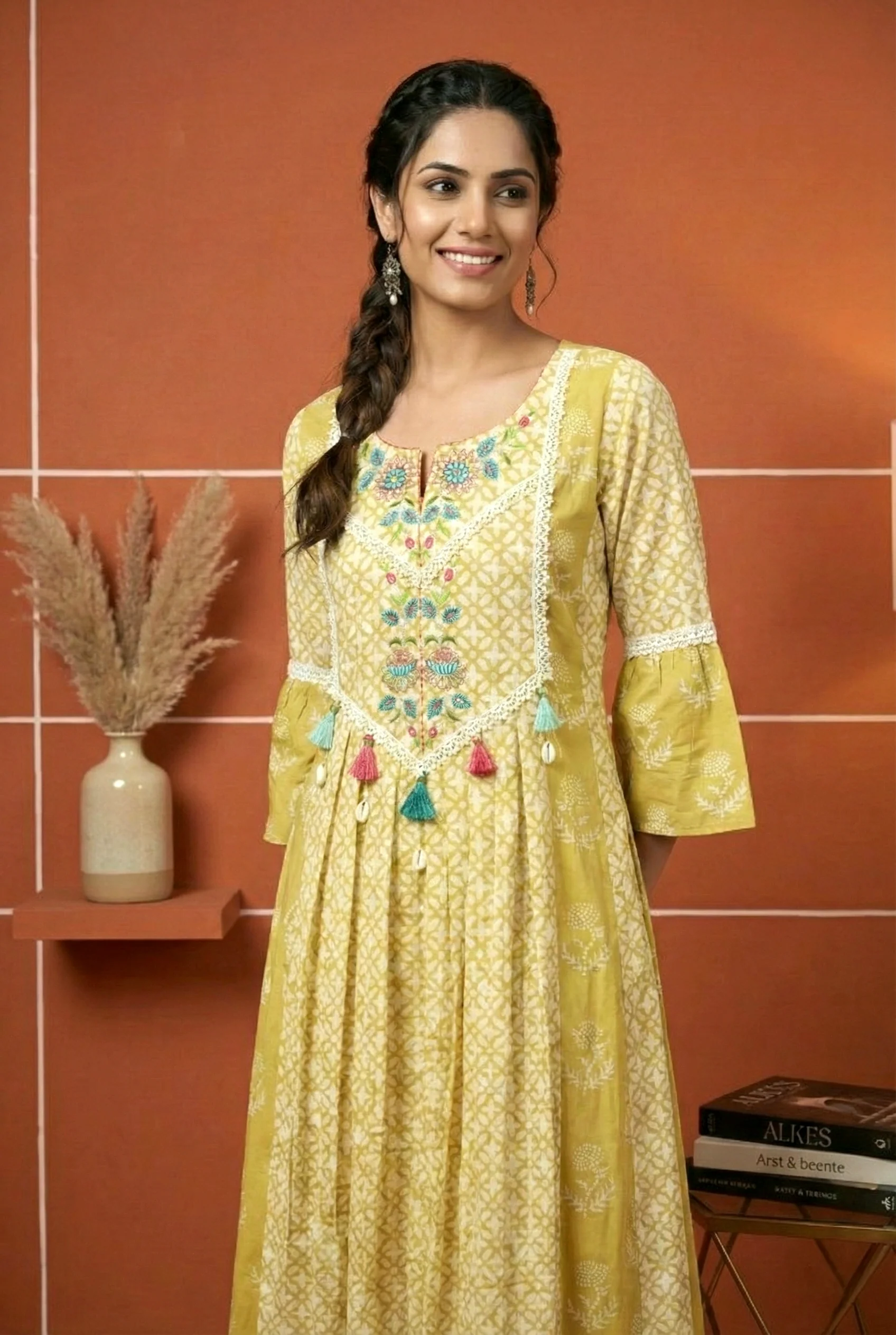 Green Muslin Hand Embroidery Dress - Image 3