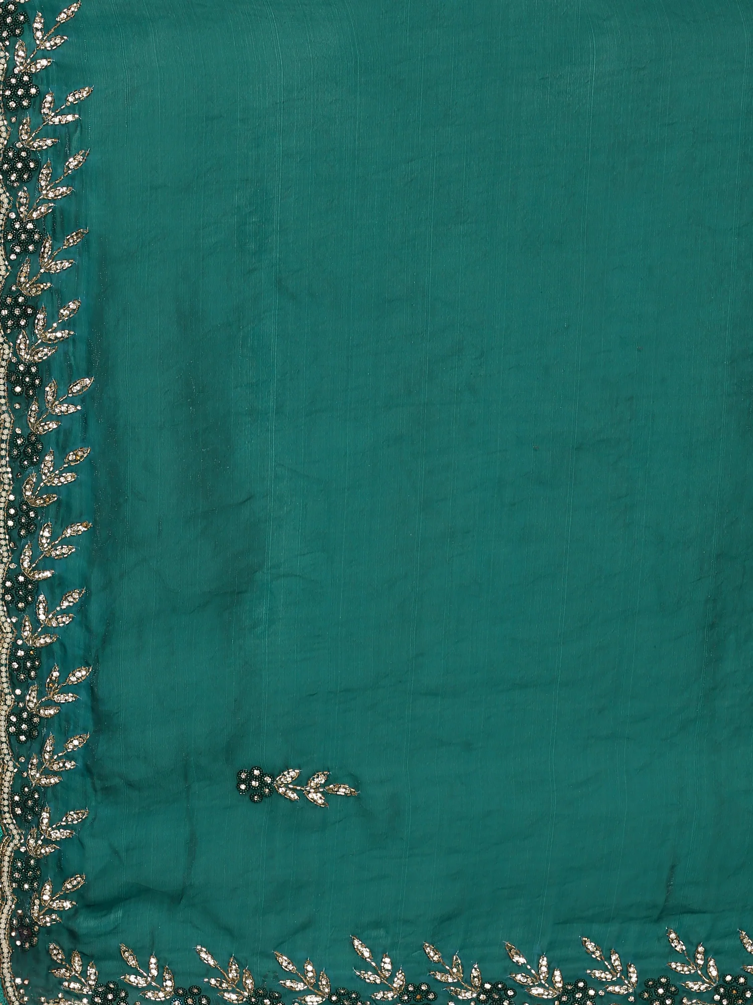 Green shimmer tissue saree with cut Dana & Swarovski embroidery - Image 5