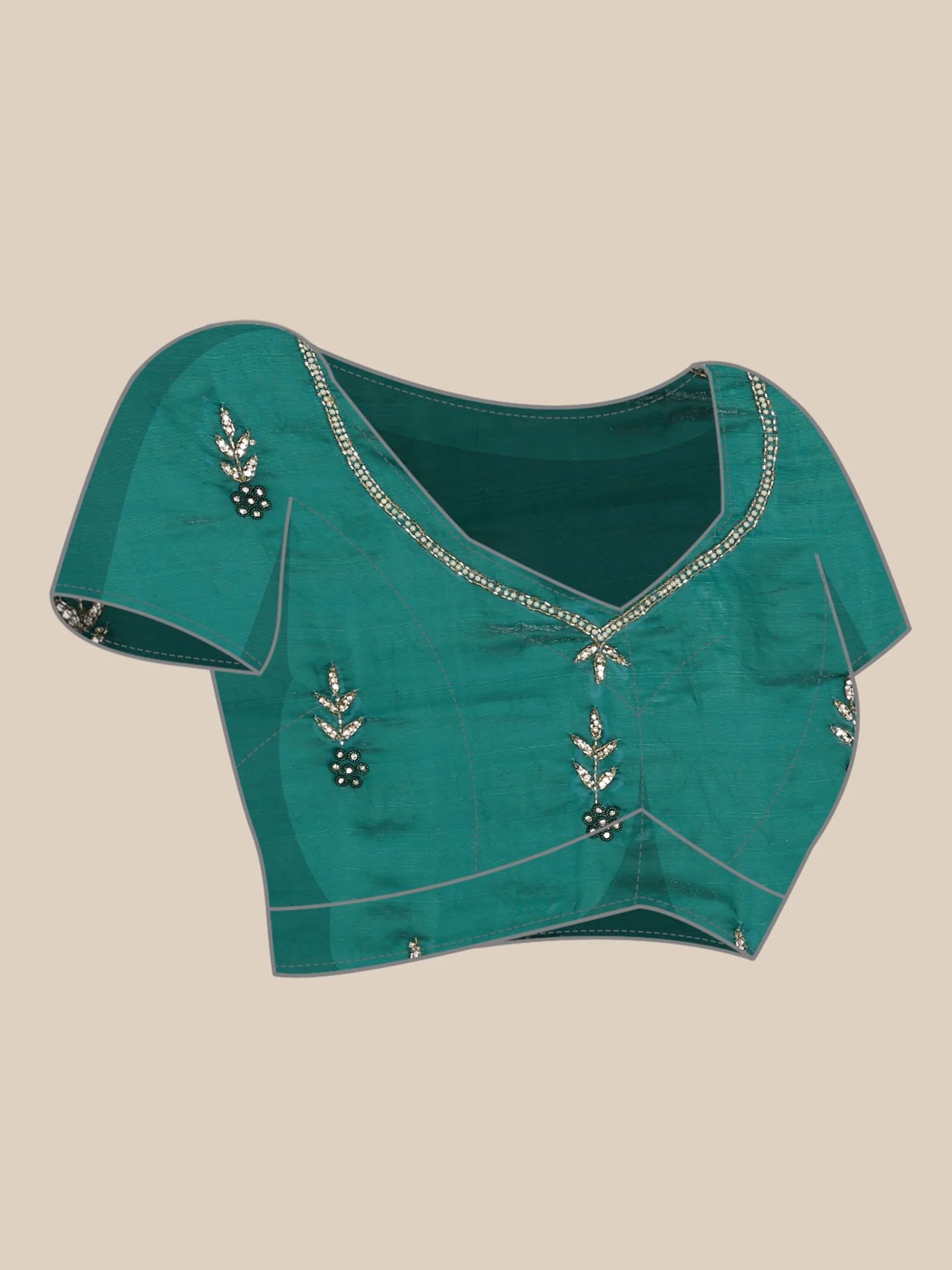 Green shimmer tissue saree with cut Dana & Swarovski embroidery - Image 6